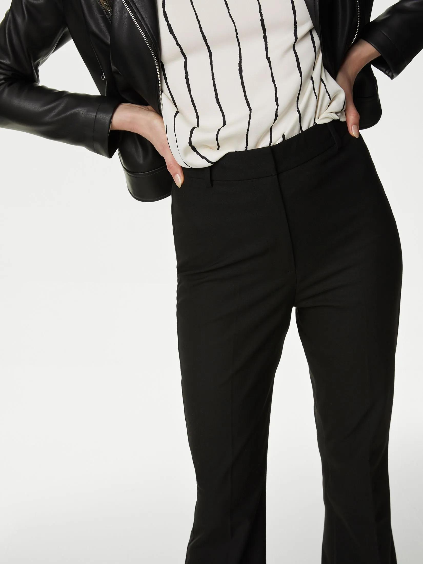 MARKS & SPENCER Women Flare Trousers Slim Fit Black MARKS & SPENCER Women Flare Trousers Slim Fit Black