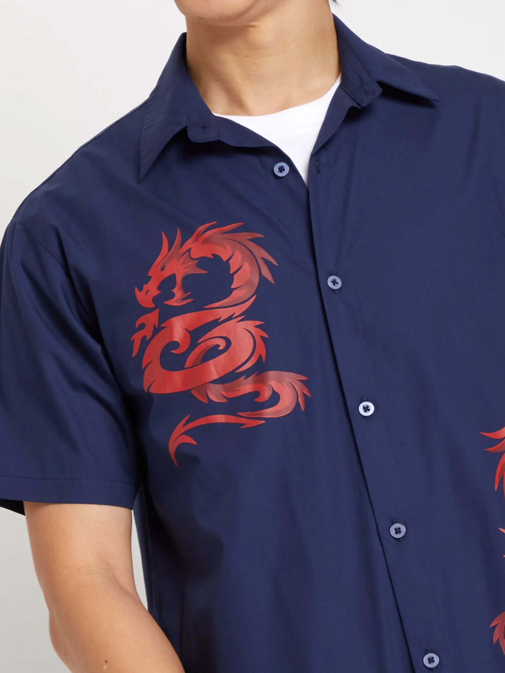 PACIFIC UNION Men Shirt Short Sleeves CNY Graphic Print Navy PACIFIC UNION Men Shirt Short Sleeves CNY Graphic Print Navy