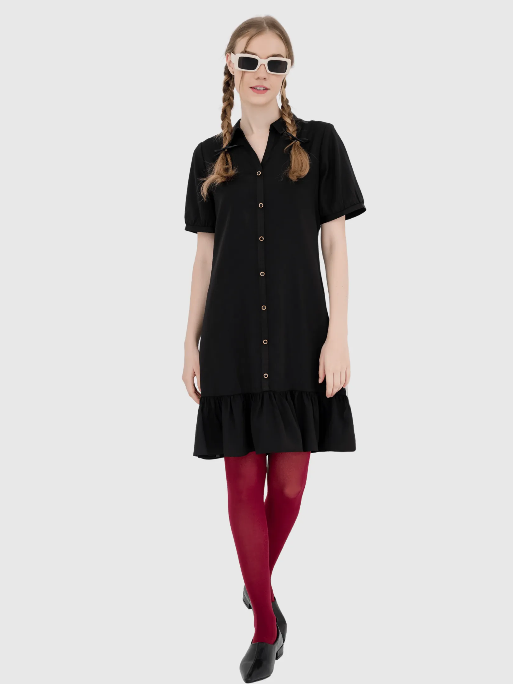 AMILA Women Dress Short Sleeves Dobby Black AMILA Women Dress Short Sleeves Dobby Black