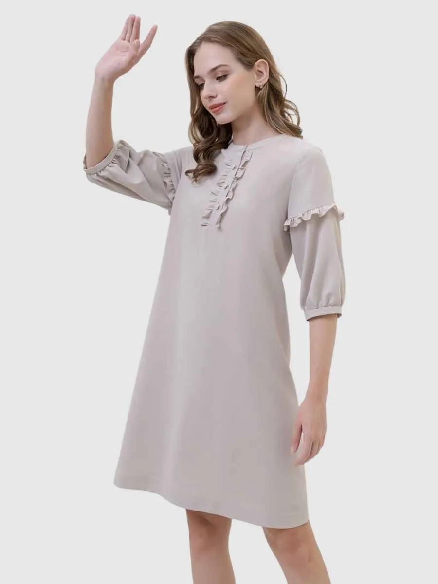 VERONIQA Women Dress Chiffon Dobby Beige VERONIQA Women Dress Chiffon Dobby Beige