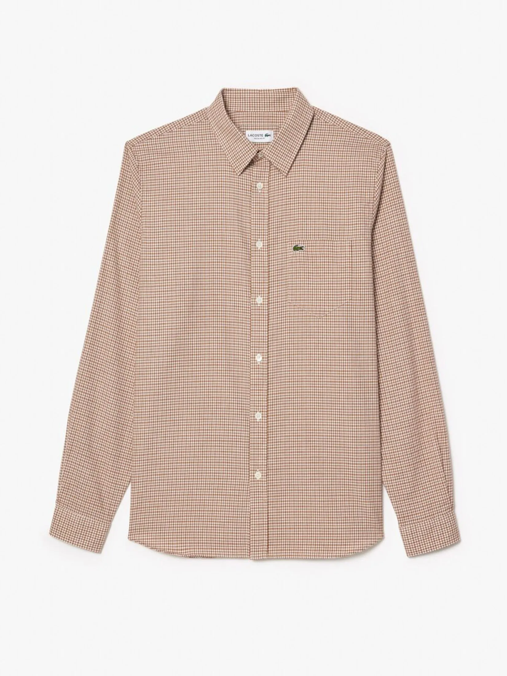 LACOSTE Regular Fit Pocket Front Checked Shirt Beige LACOSTE Regular Fit Pocket Front Checked Shirt Beige
