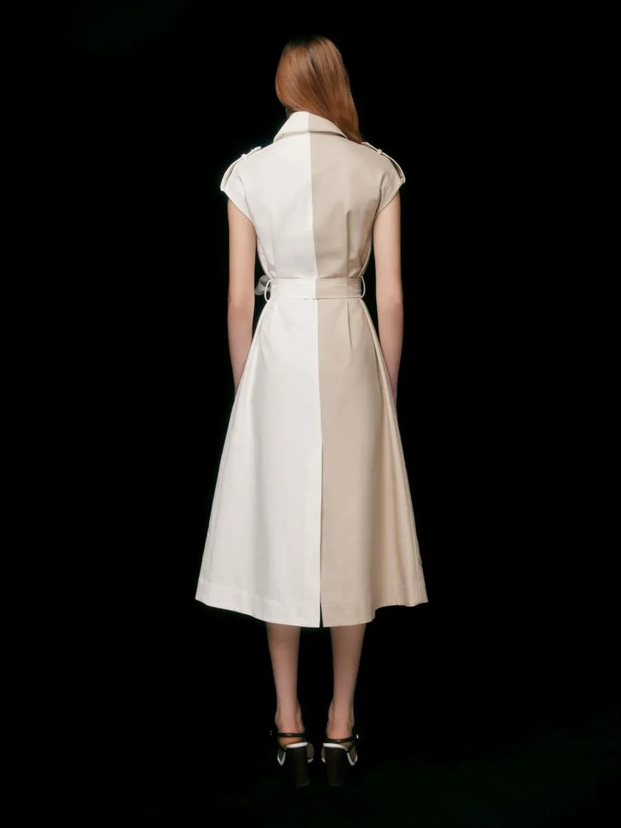 ASAVA (AW23) Bicolored Women Trench Dress White ASAVA (AW23) Bicolored Women Trench Dress White