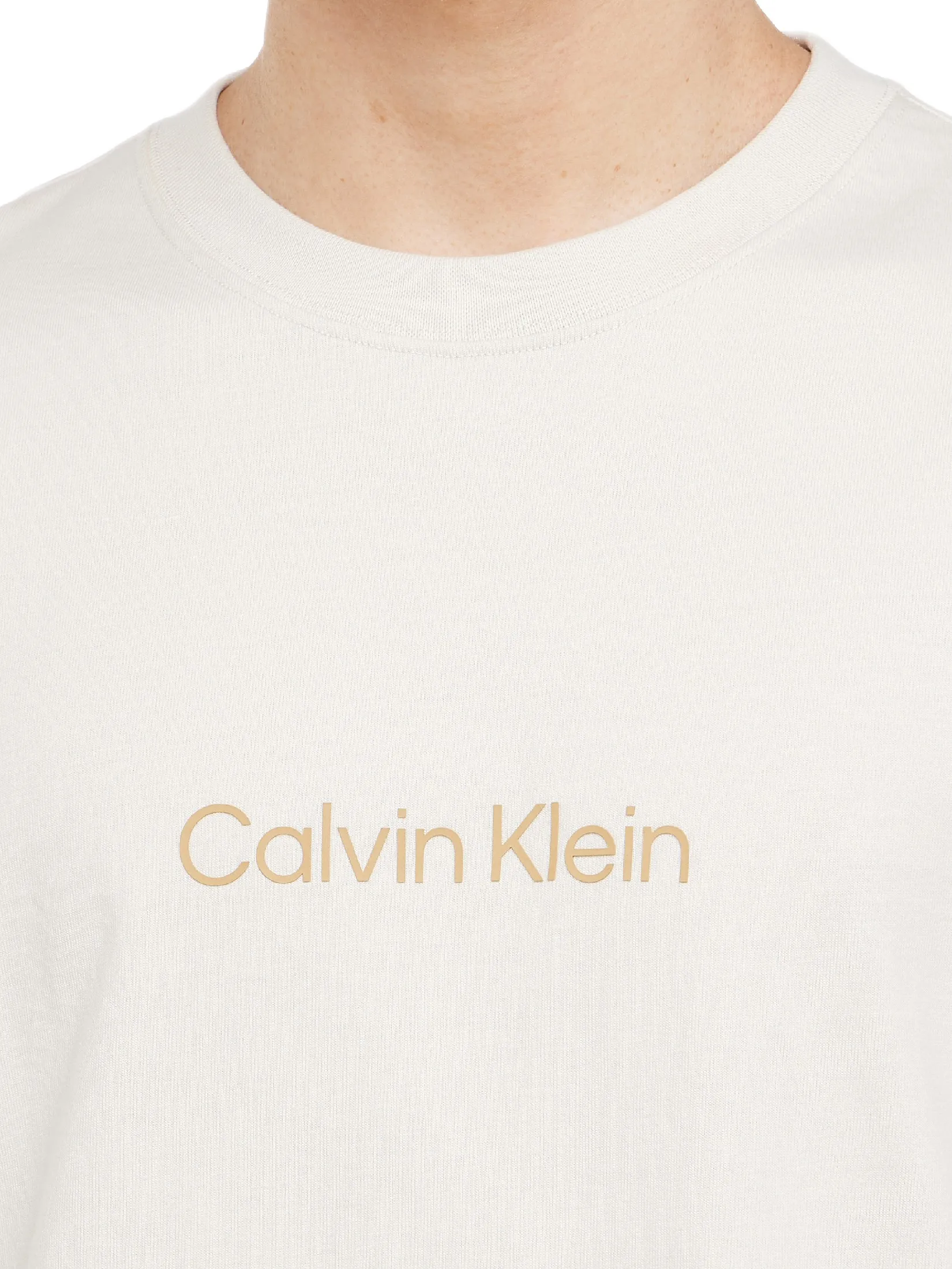CALVIN KLEIN Men s Relaxed Fit Standard Logo Crew Neck Short Sleeve T-Shirt  Cream CALVIN KLEIN Men s Relaxed Fit Standard Logo Crew Neck Short Sleeve T-Shirt  Cream