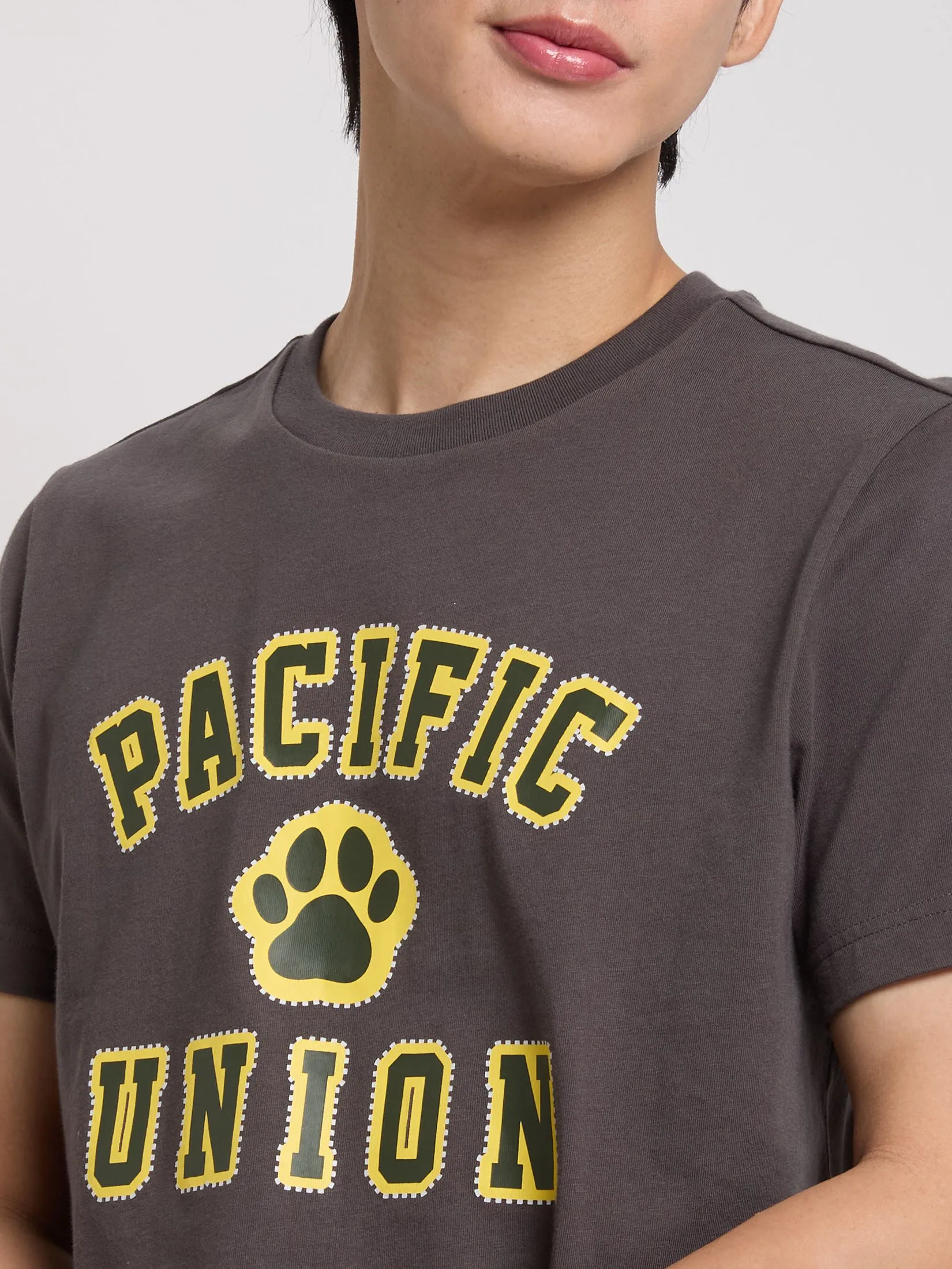 PACIFIC UNION Men T-Shirt Short Sleeves Logo Printed Grey PACIFIC UNION Men T-Shirt Short Sleeves Logo Printed Grey