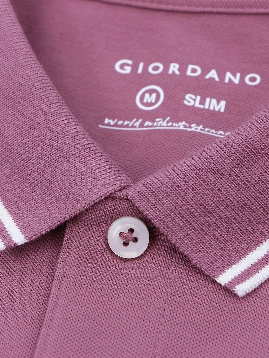 GIORDANO Men's Cotton Lycra Solid Polo Wisful Mauve Purple GIORDANO Men's Cotton Lycra Solid Polo Wisful Mauve Purple