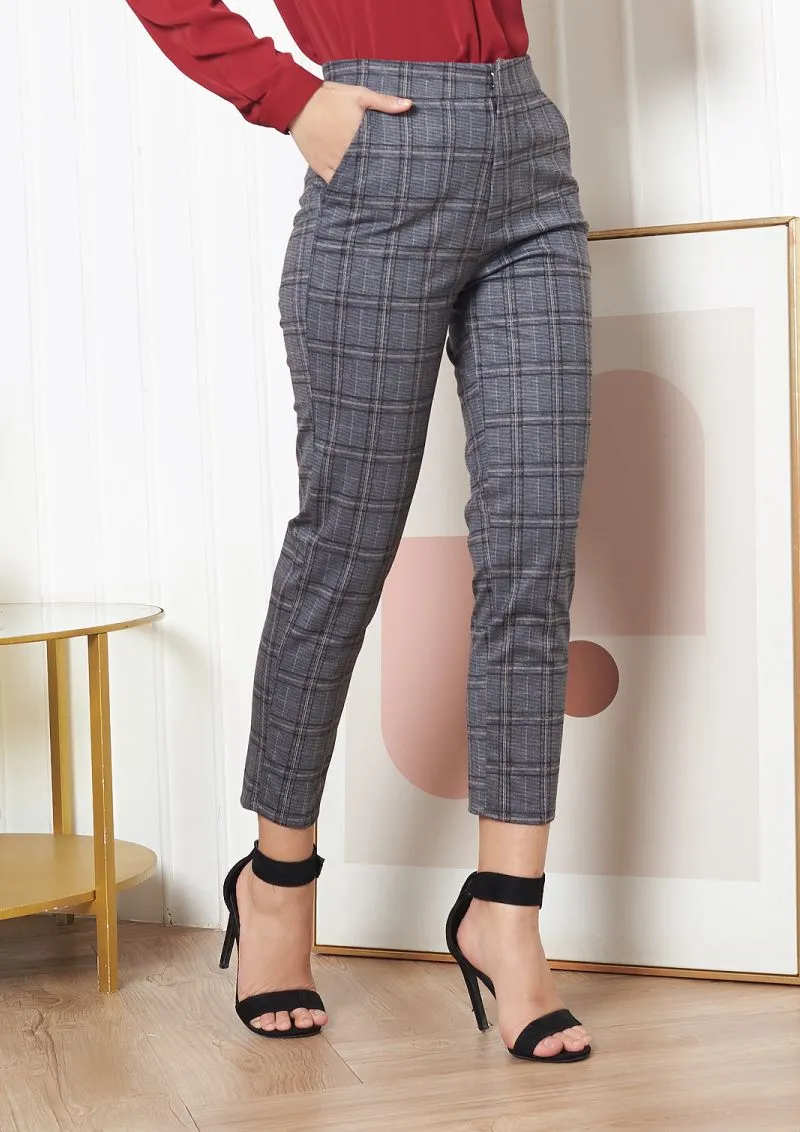 Lady Plus Grey Cropped Check Pants L-2018PM-BG Lady Plus Grey Cropped Check Pants L-2018PM-BG