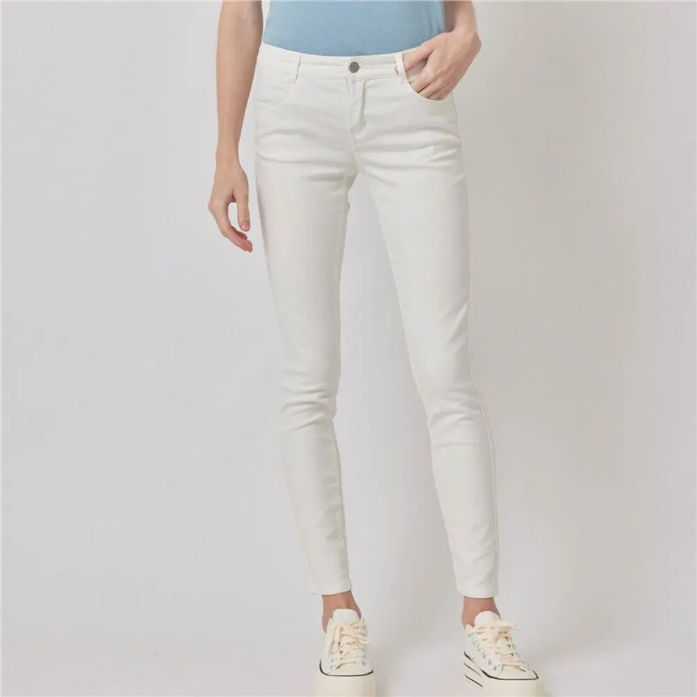 GIORDANO White Women's Stretch Cotton High Waist Slim Tapered Pants (180° Elastic Waistband)