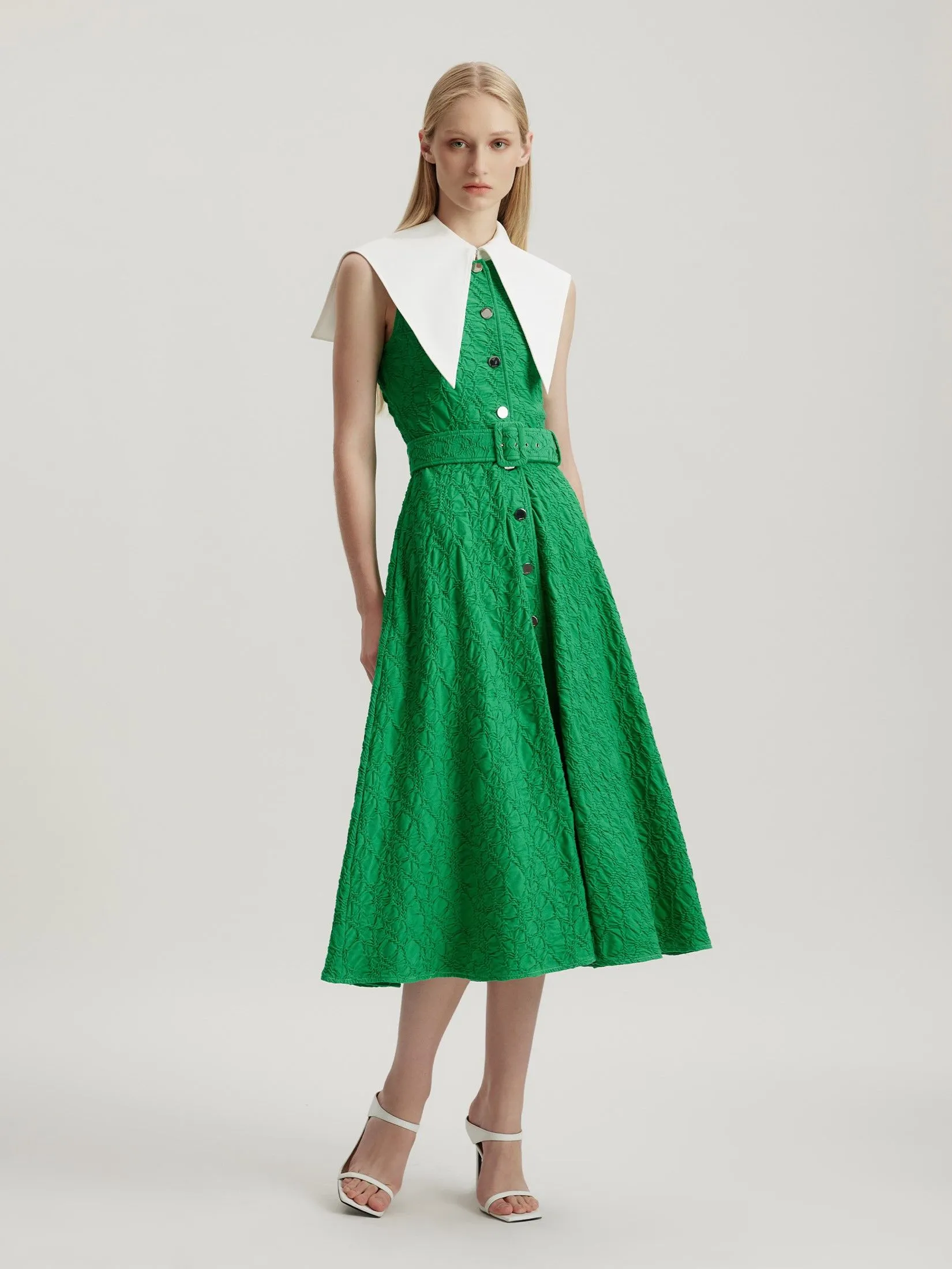 ASAVA (AW24) Pointy Collar Women Dress Green ASAVA (AW24) Pointy Collar Women Dress Green