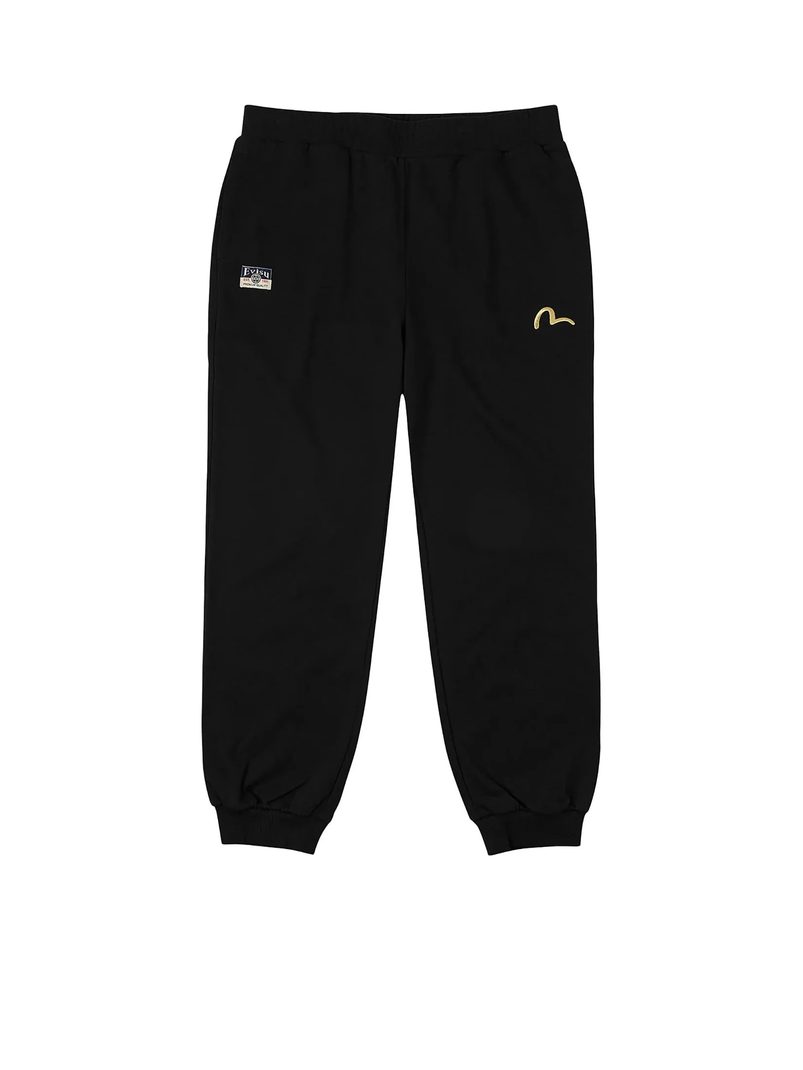 EVISU Men Sweatpants Seagull Embroidery EVISU Brocade Appliqué Straight Fit Black EVISU Men Sweatpants Seagull Embroidery EVISU Brocade Appliqué Straight Fit Black