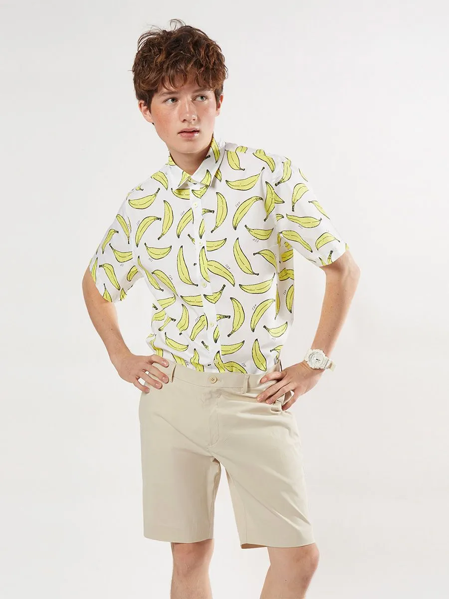 ESP Graphic Banana Fruit Print Hawaiian Shirt Men White