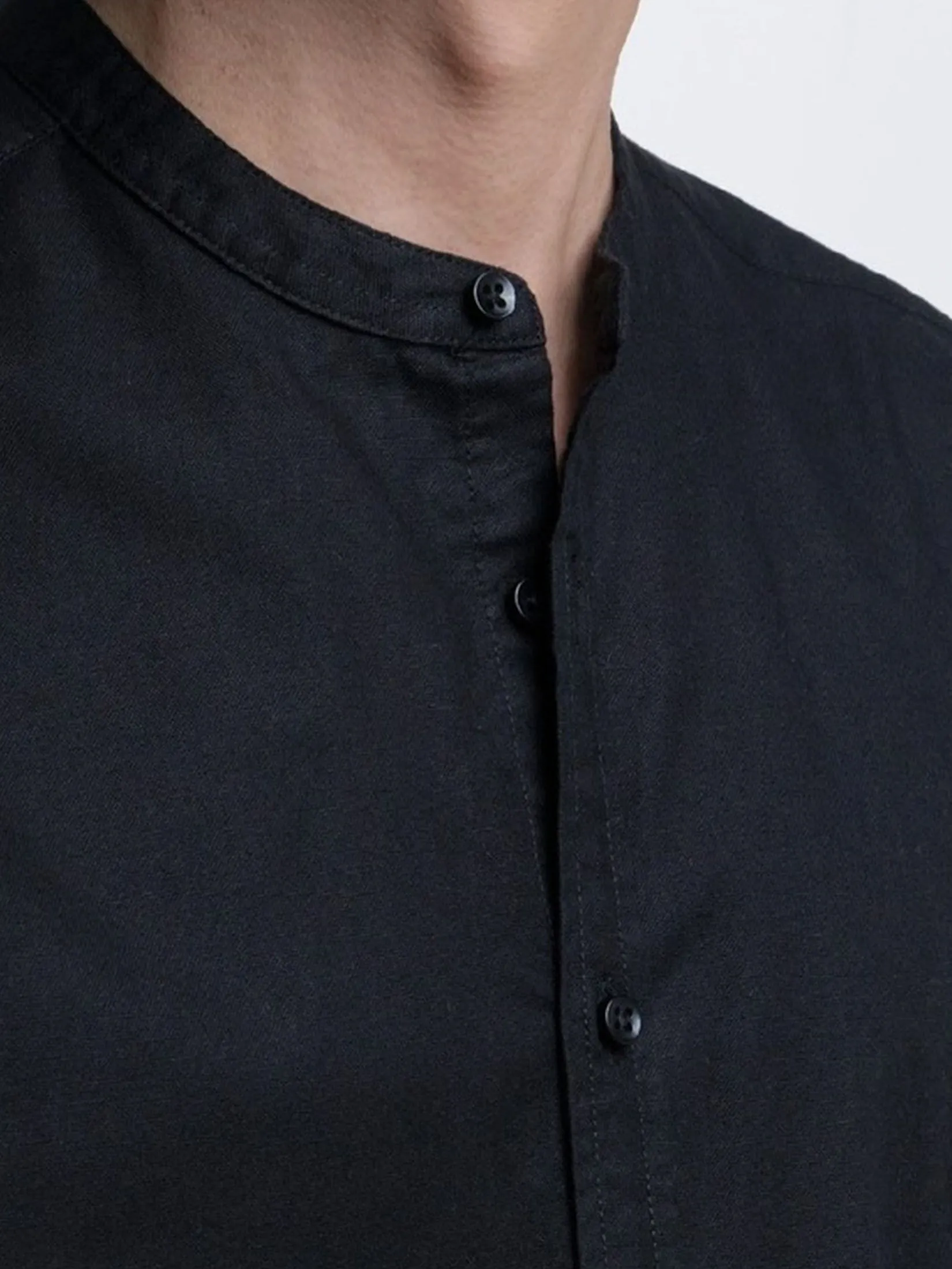 Era-won MEN'S OXFORD SHORT-SLEEVED MANDARIN COLLAR REGULAR FIT BLACK Era-won MEN'S OXFORD SHORT-SLEEVED MANDARIN COLLAR REGULAR FIT BLACK