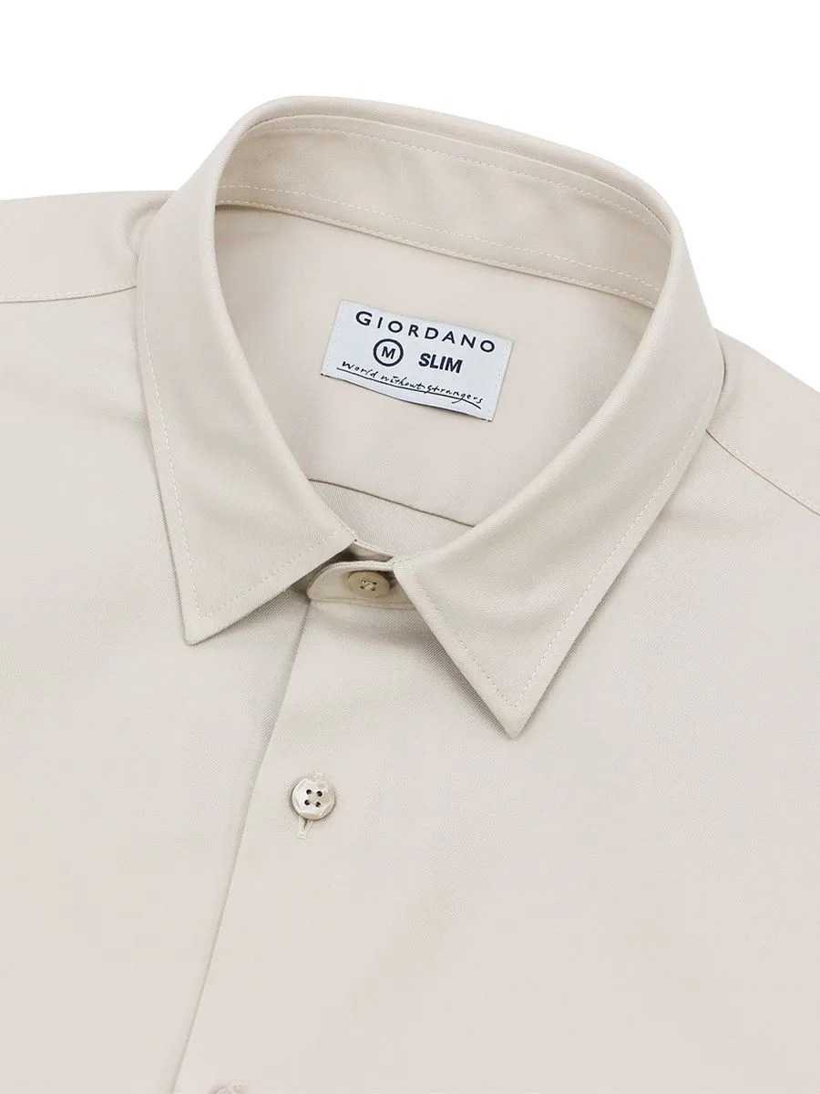 GIORDANO Men's Twill Easy Care Shirts   Cockle Shell khaki GIORDANO Men's Twill Easy Care Shirts   Cockle Shell khaki