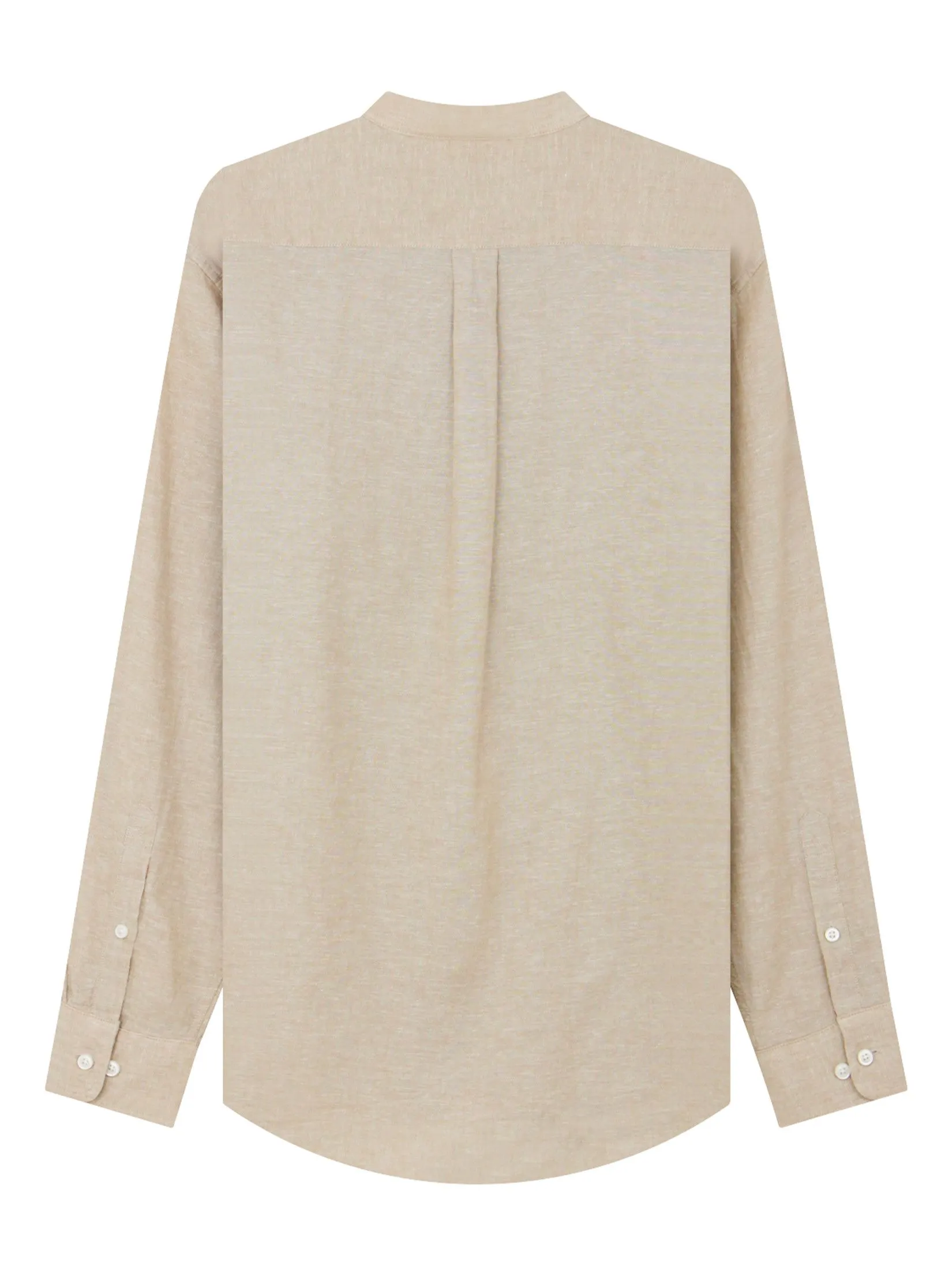 GIORDANO Men's Slim Mandarin Collar Linen Shirt Crockery khaki GIORDANO Men's Slim Mandarin Collar Linen Shirt Crockery khaki