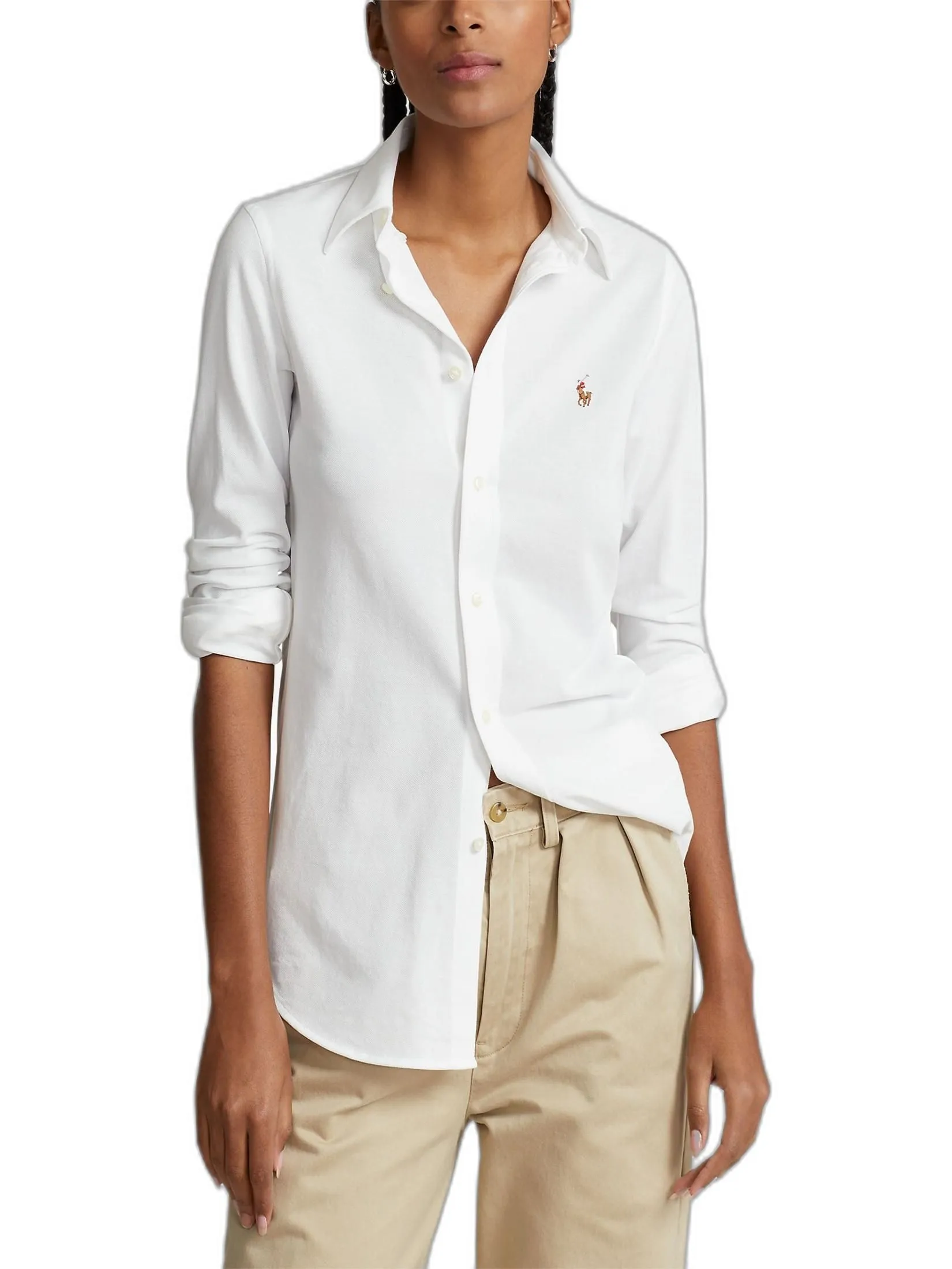 POLO RALPH LAUREN SHIRT-Knit Cotton Oxford Shirt WMPOKNIN6820170 100 WHITE POLO RALPH LAUREN SHIRT-Knit Cotton Oxford Shirt WMPOKNIN6820170 100 WHITE
