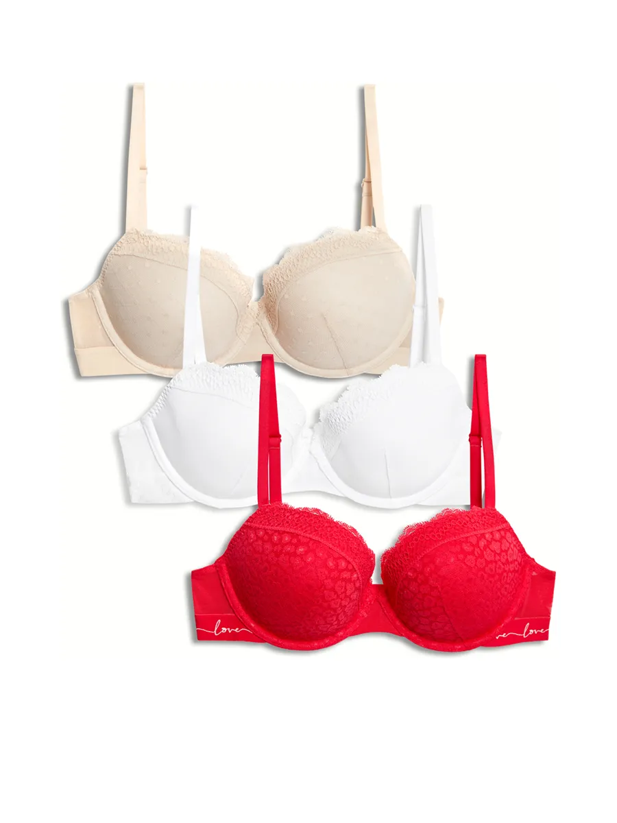 MARKS & SPENCER Women Balcony Bras Lace & Mesh Wired 3pk Geranium MARKS & SPENCER Women Balcony Bras Lace & Mesh Wired 3pk Geranium