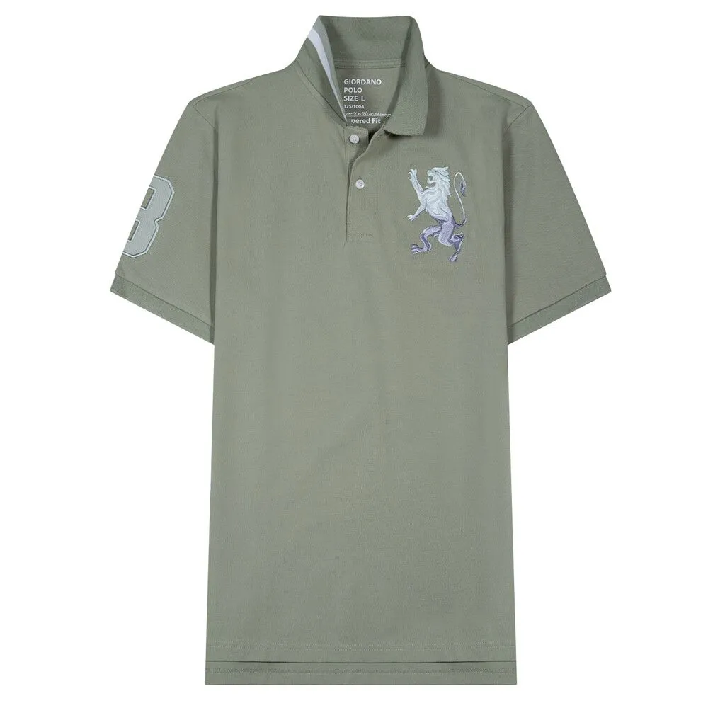 GIORDANO Green Men's 3D Lion Cotton Lycra Pique Polo GIORDANO Green Men's 3D Lion Cotton Lycra Pique Polo