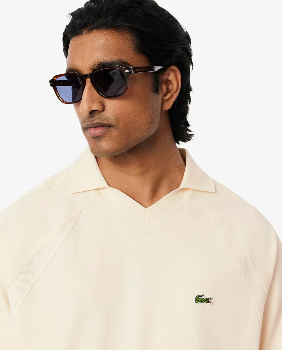 LACOSTE Classic Fit Piqu  Panel Polo Shirt White LACOSTE Classic Fit Piqu  Panel Polo Shirt White