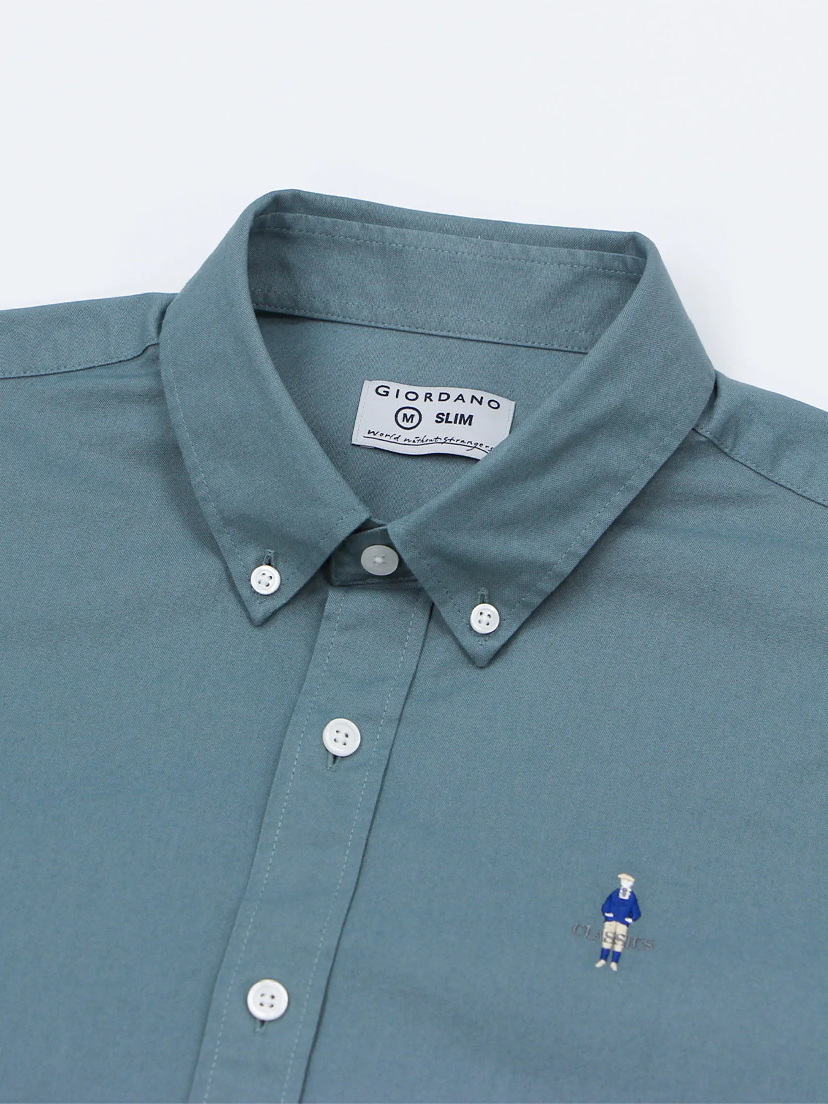 GIORDANO Men s Embroidery Stretch Oxford Shirts (Classic Man) Green GIORDANO Men s Embroidery Stretch Oxford Shirts (Classic Man) Green