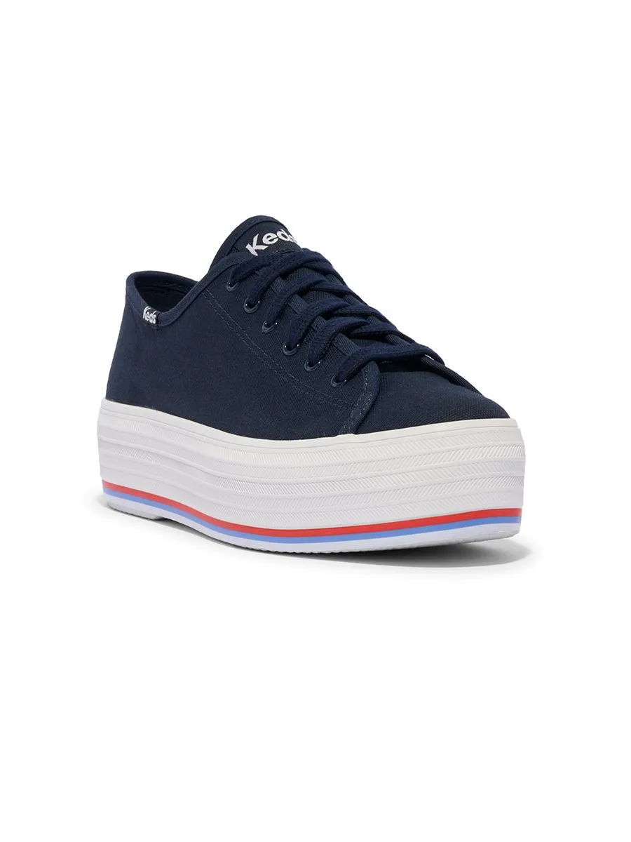 KEDS Women Triple Up Canvas Bottom Foxing Stripe Blue KEDS Women Triple Up Canvas Bottom Foxing Stripe Blue