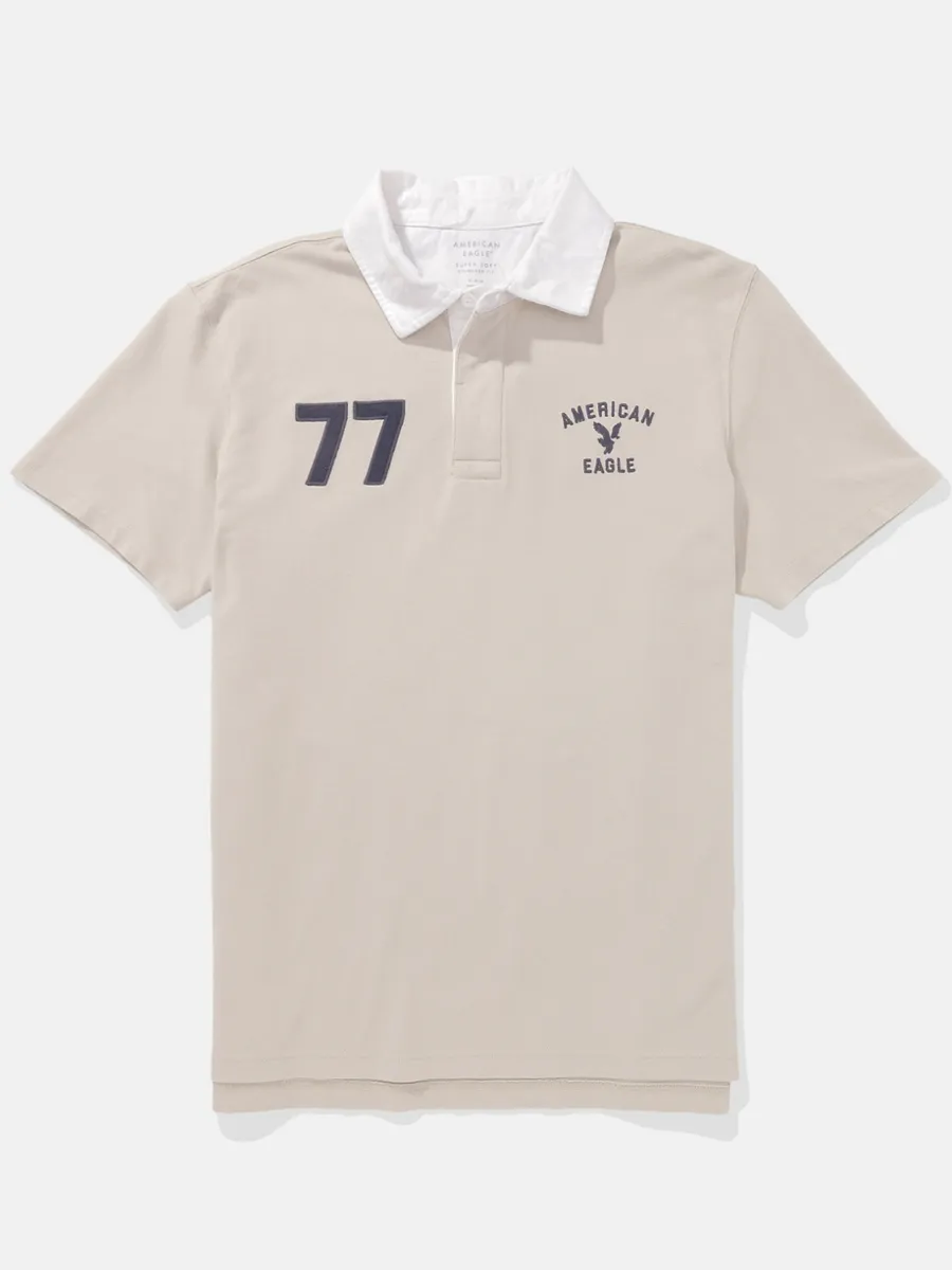 American Eagle MEN P- INTL PIQUE RUGBY PATCH POLO 209 SAND American Eagle MEN P- INTL PIQUE RUGBY PATCH POLO 209 SAND