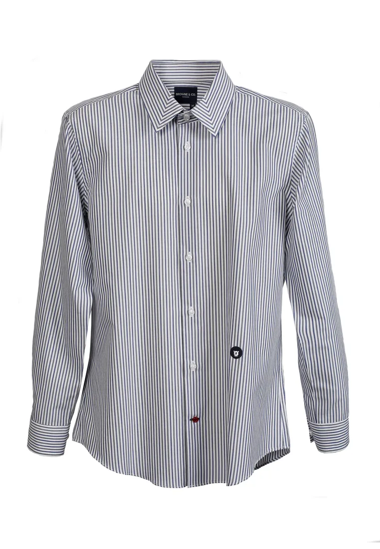 BROWNE & CO. Navy Long Sleeves Stripes Shirt BROWNE & CO. Navy Long Sleeves Stripes Shirt