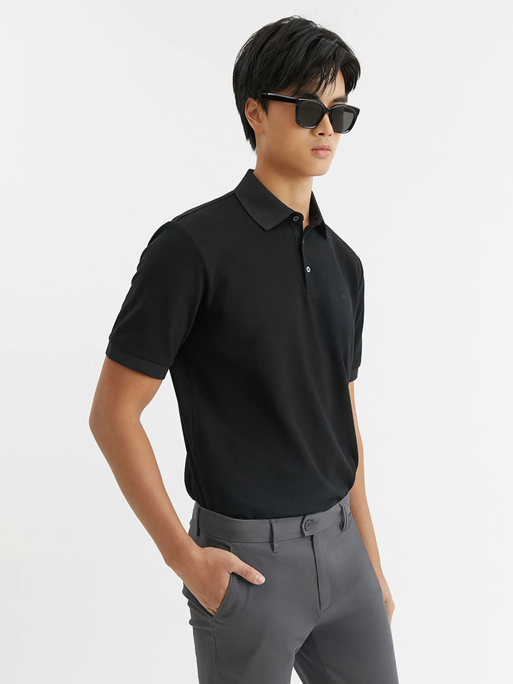 DAPPER DAPPER DP Iconic Piqué Polo Shirt Black DAPPER DAPPER DP Iconic Piqué Polo Shirt Black