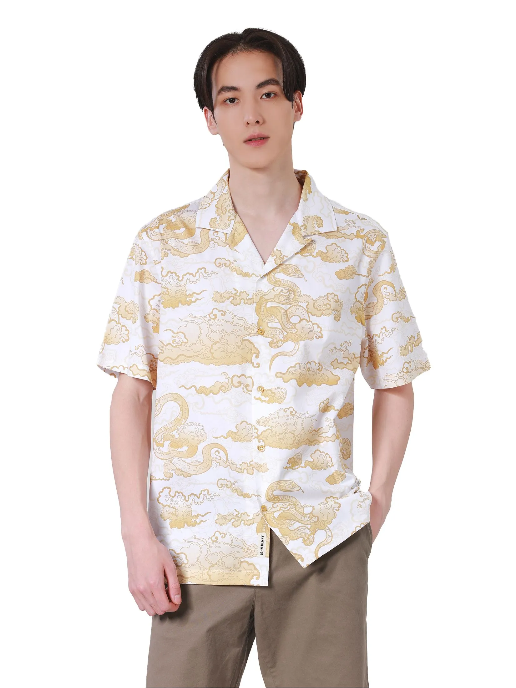 JOHN HENRY Men's Short Sleeves Shirts (Relaxed Fit) CHINESE NEW YEAR White JOHN HENRY Men's Short Sleeves Shirts (Relaxed Fit) CHINESE NEW YEAR White