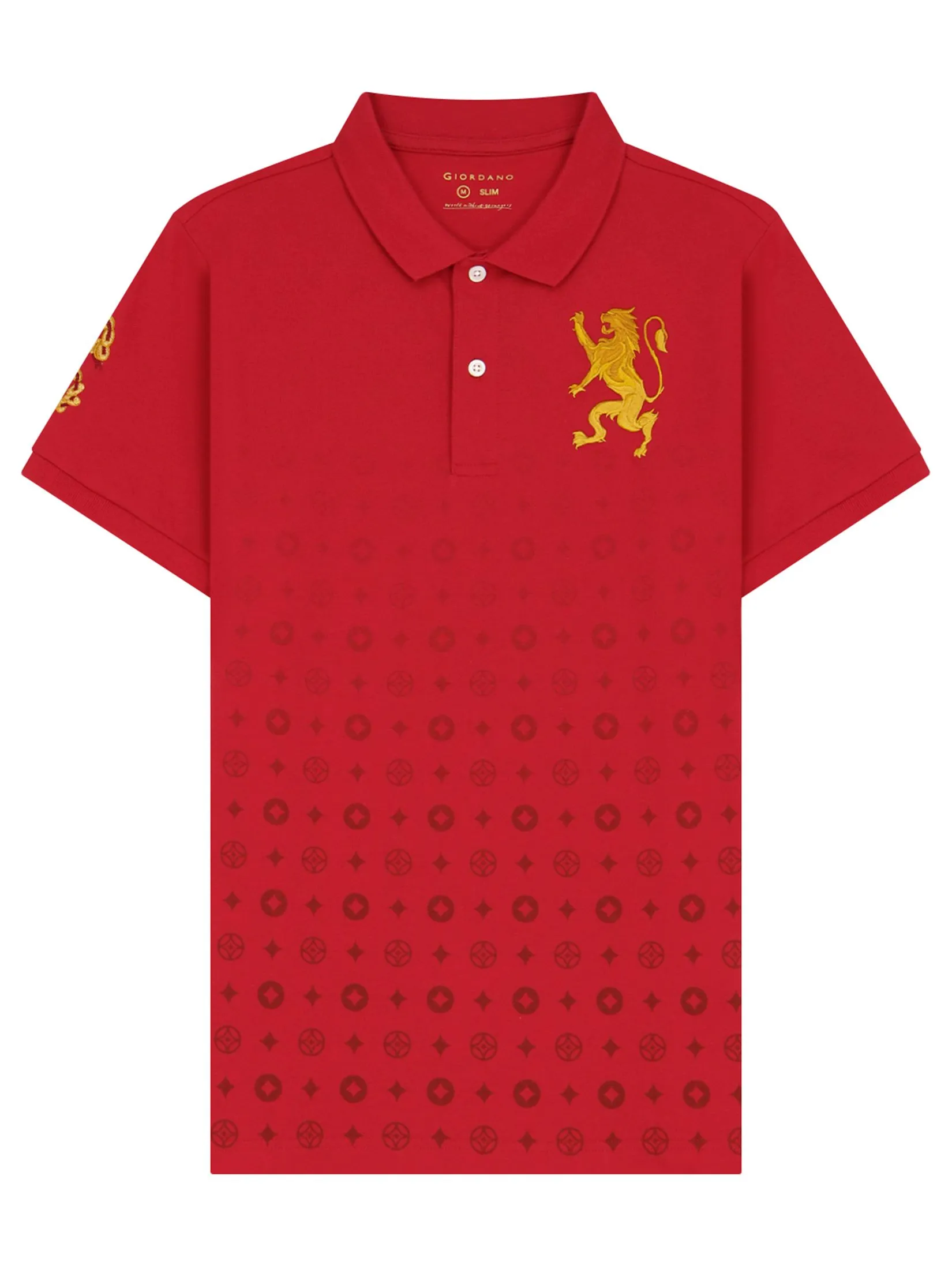 GIORDANO Men's Slim All Over Print Polo Haute Red GIORDANO Men's Slim All Over Print Polo Haute Red