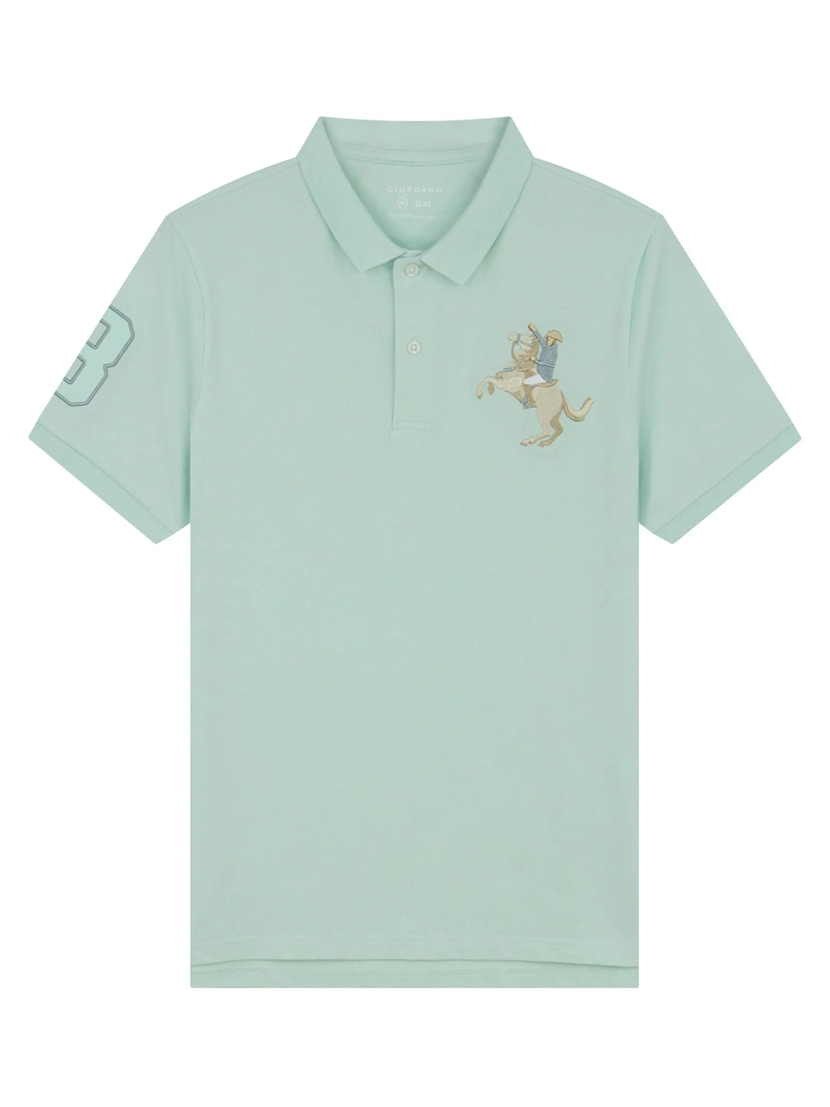 GIORDANO Men's Slim Pique Embroidery Polo (Napoleon) Glacier green GIORDANO Men's Slim Pique Embroidery Polo (Napoleon) Glacier green