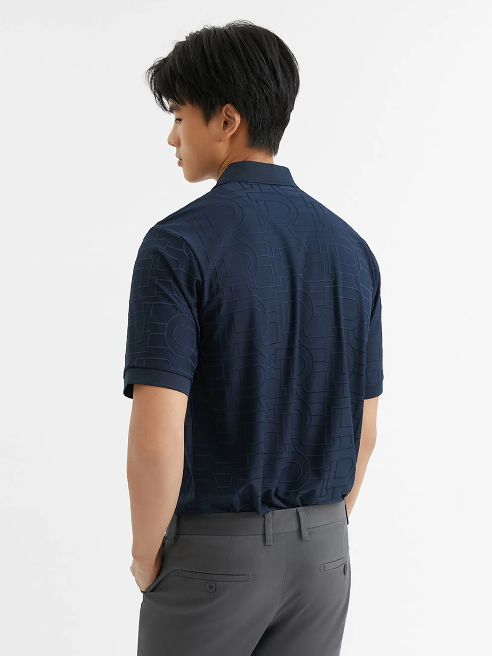 DAPPER DAPPER DP Jacquard Polo Shirt Navy DAPPER DAPPER DP Jacquard Polo Shirt Navy