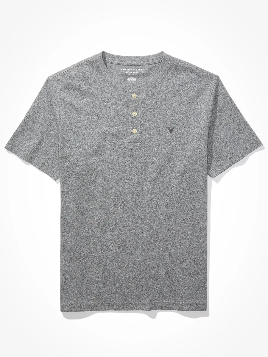 American Eagle INTL SS HENLEY HEATHER 006 HEATHER GRAY American Eagle INTL SS HENLEY HEATHER 006 HEATHER GRAY