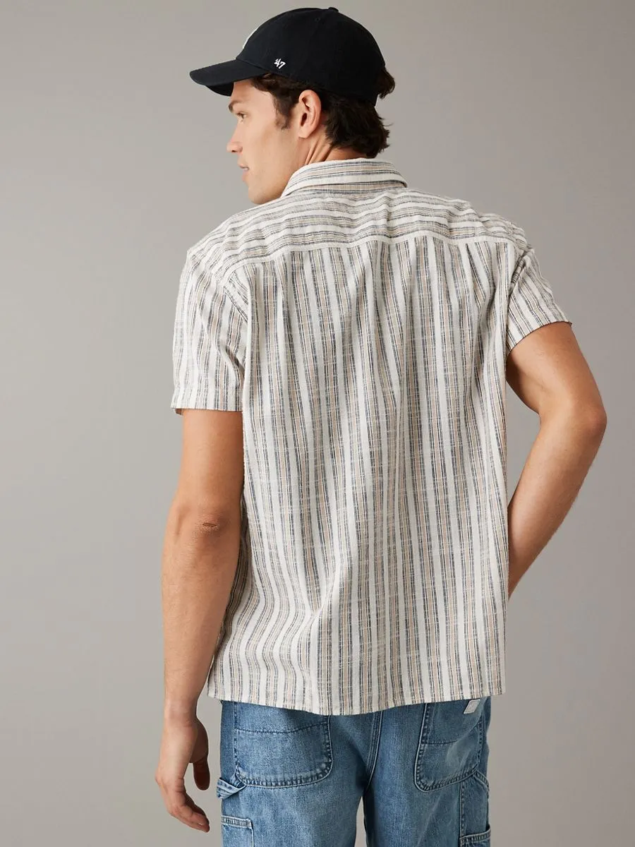 American Eagle MEN BROOKE STRIPE TERRY SLUB SHIRT 131 CHALK American Eagle MEN BROOKE STRIPE TERRY SLUB SHIRT 131 CHALK