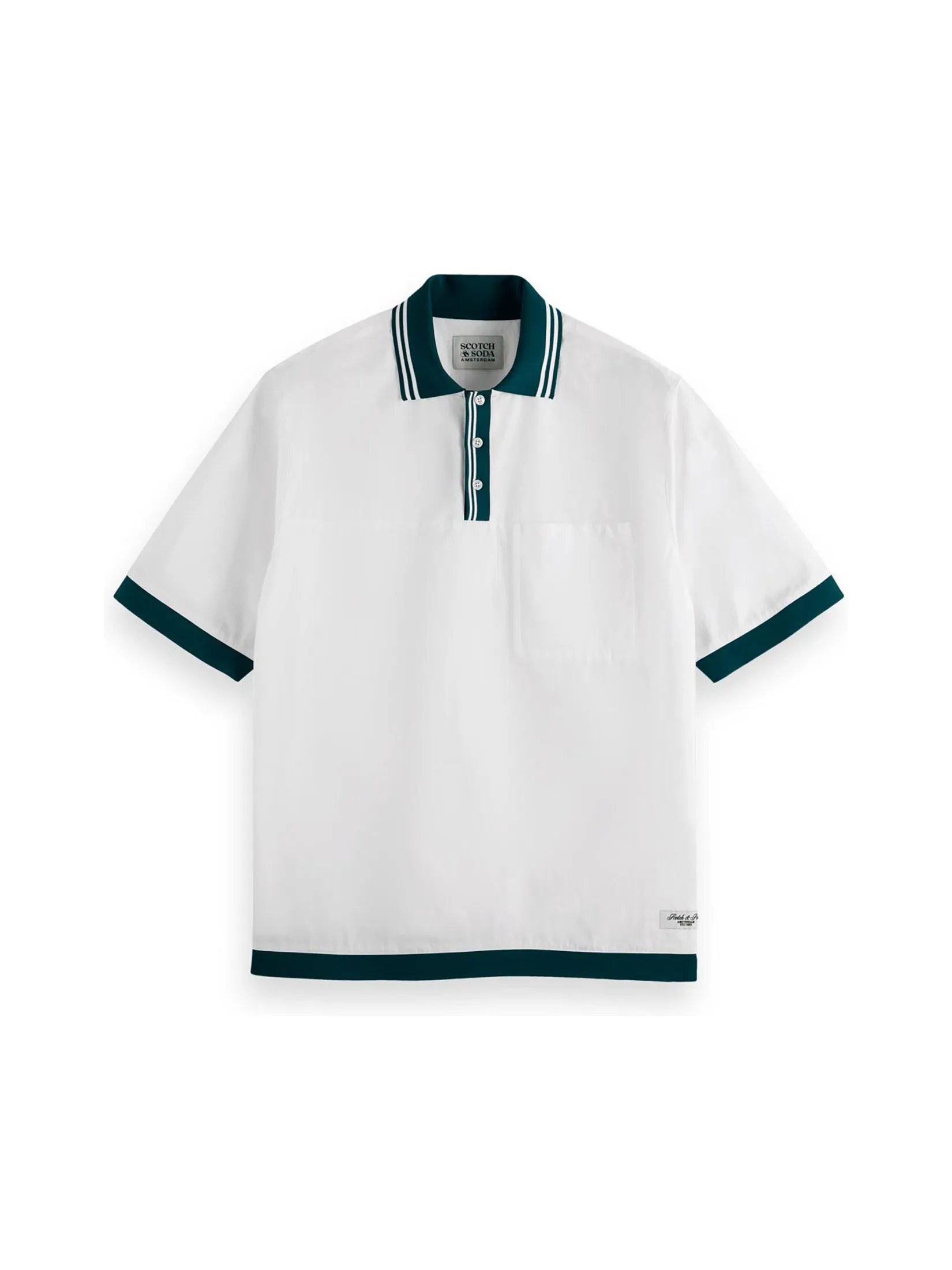 SCOTCH&SODA Men Polo Relaxed Fit Poplin Contrast White SCOTCH&SODA Men Polo Relaxed Fit Poplin Contrast White