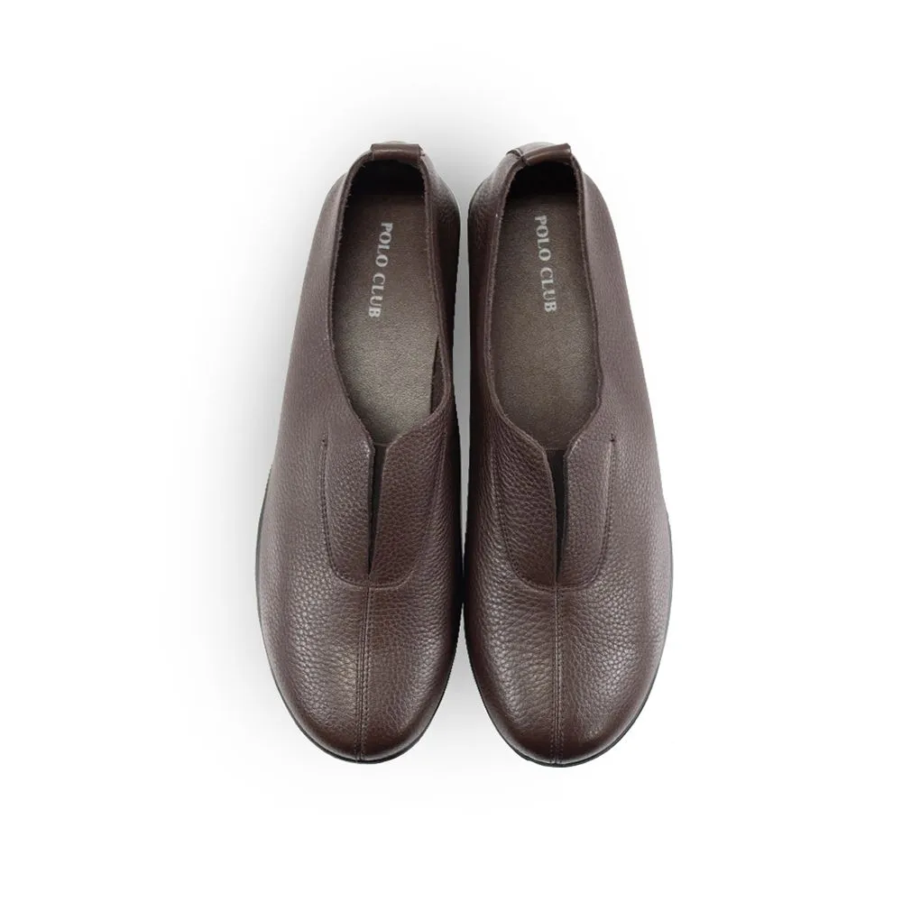 POLO CLUB Brown Leather Court Shoes Rounded Toe Wedge P1555 POLO CLUB Brown Leather Court Shoes Rounded Toe Wedge P1555