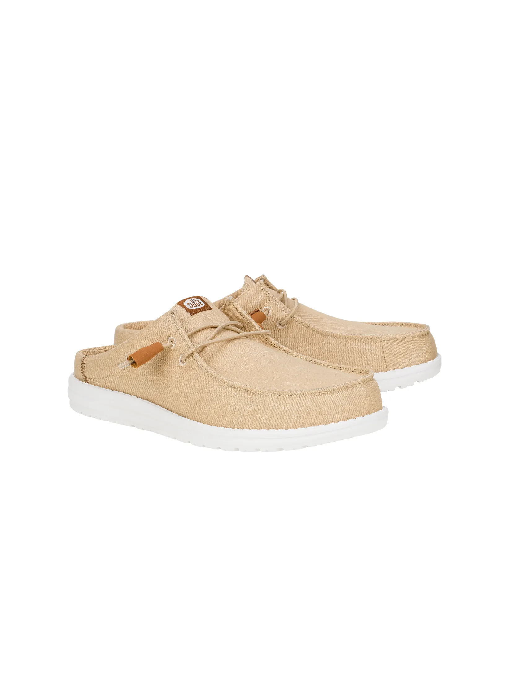 HEYDUDE WALLY STRETCH CANVAS SLIP - TAN/WHITE HEYDUDE WALLY STRETCH CANVAS SLIP - TAN/WHITE