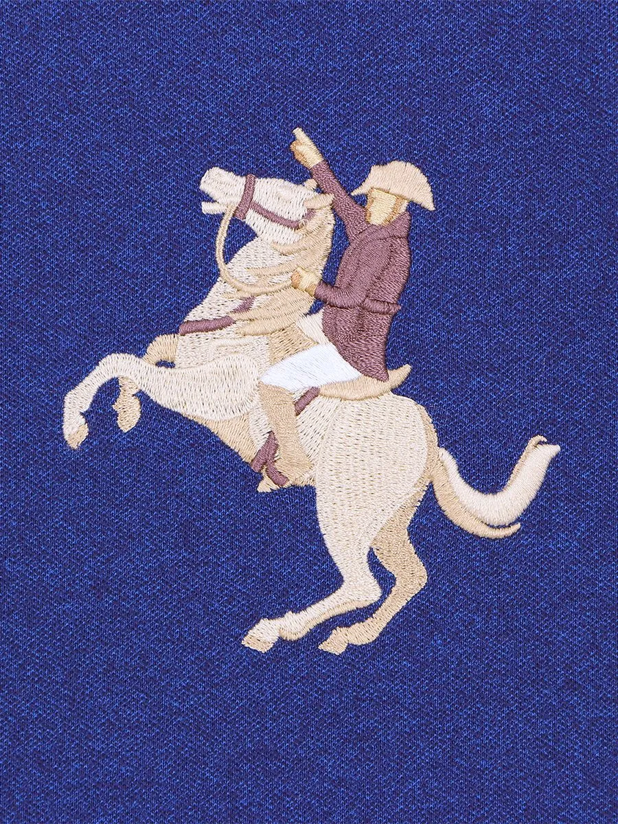 GIORDANO Men's Pique Slim Fit Embroidery Napoleon Polo Melange Key Largo Blue GIORDANO Men's Pique Slim Fit Embroidery Napoleon Polo Melange Key Largo Blue