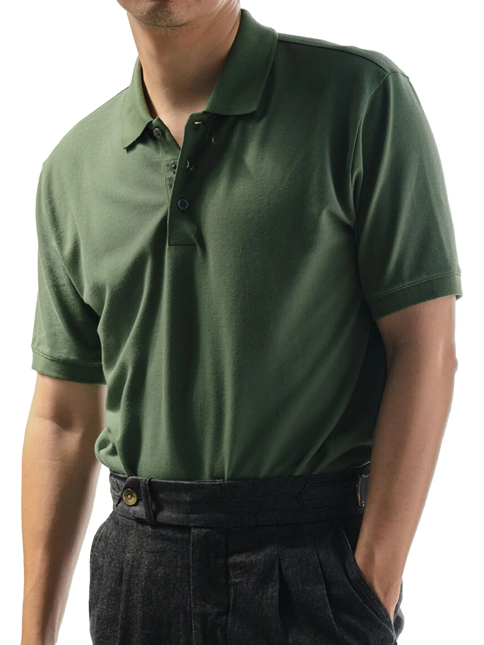 Era-won Men's Polo Slim Fit Green Era-won Men's Polo Slim Fit Green