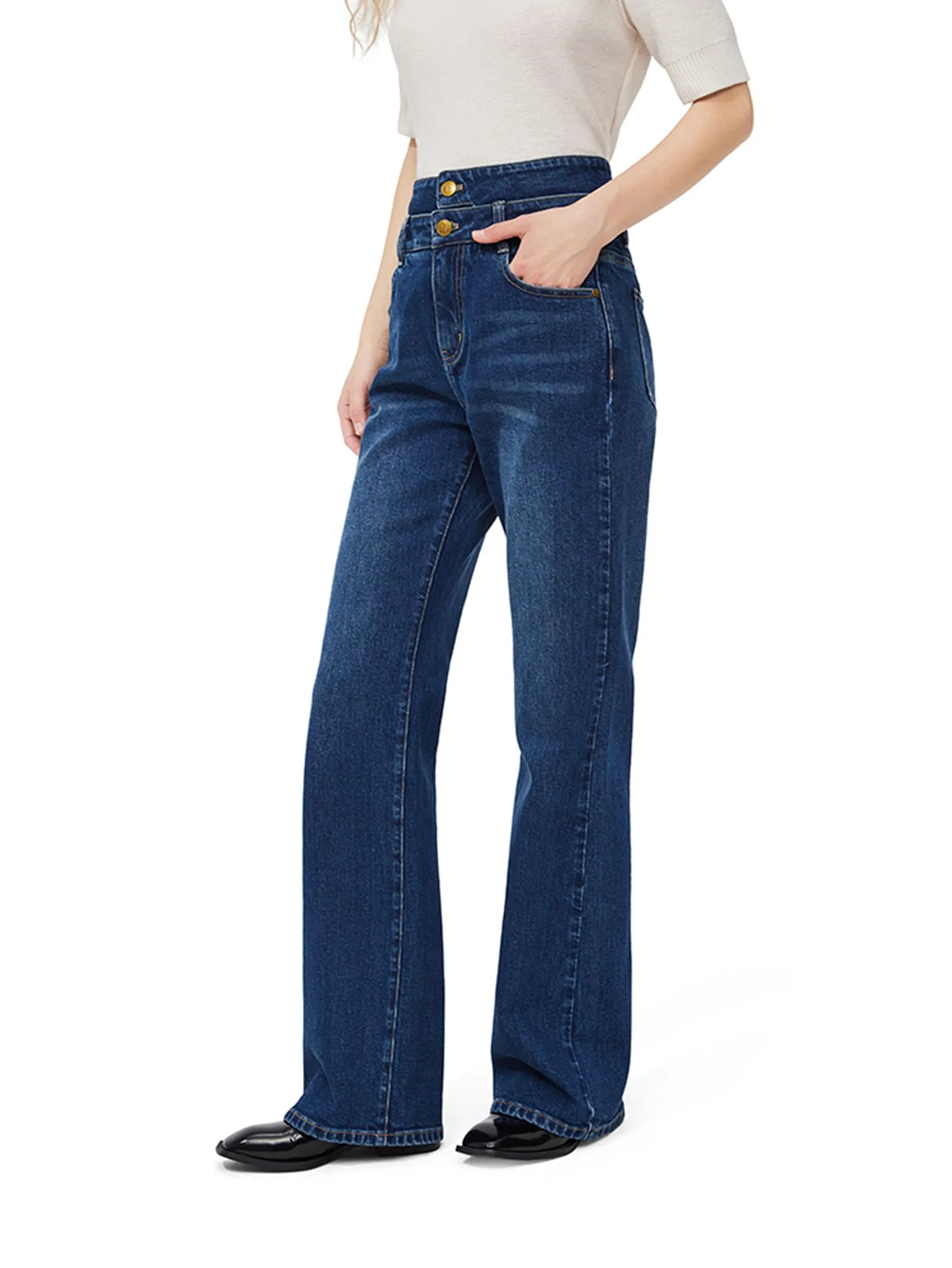 PORTSPURE Women Trousers Wide-Leg Denim Navy PORTSPURE Women Trousers Wide-Leg Denim Navy