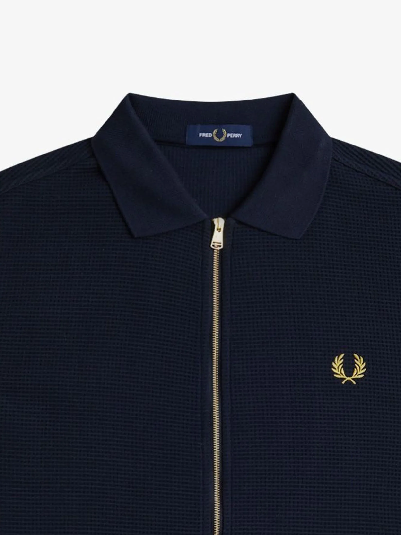 Fred Perry Men WAFFLE ZIP THROUGH POLO SHIRT  Navy Fred Perry Men WAFFLE ZIP THROUGH POLO SHIRT  Navy