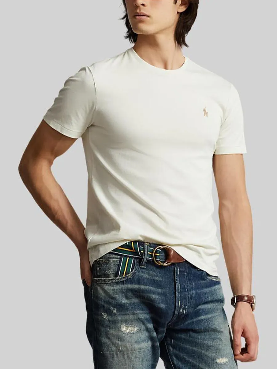 POLO RALPH LAUREN Men Tee-Custom Slim Fit Jersey Crewneck T-Shirt-Natural-101 POLO RALPH LAUREN Men Tee-Custom Slim Fit Jersey Crewneck T-Shirt-Natural-101
