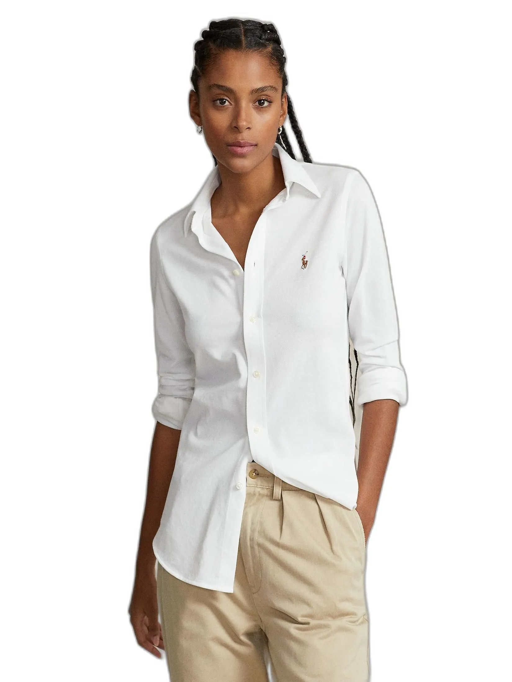 POLO RALPH LAUREN SHIRT-Knit Cotton Oxford Shirt WMPOKNIN6820170 100 WHITE POLO RALPH LAUREN SHIRT-Knit Cotton Oxford Shirt WMPOKNIN6820170 100 WHITE