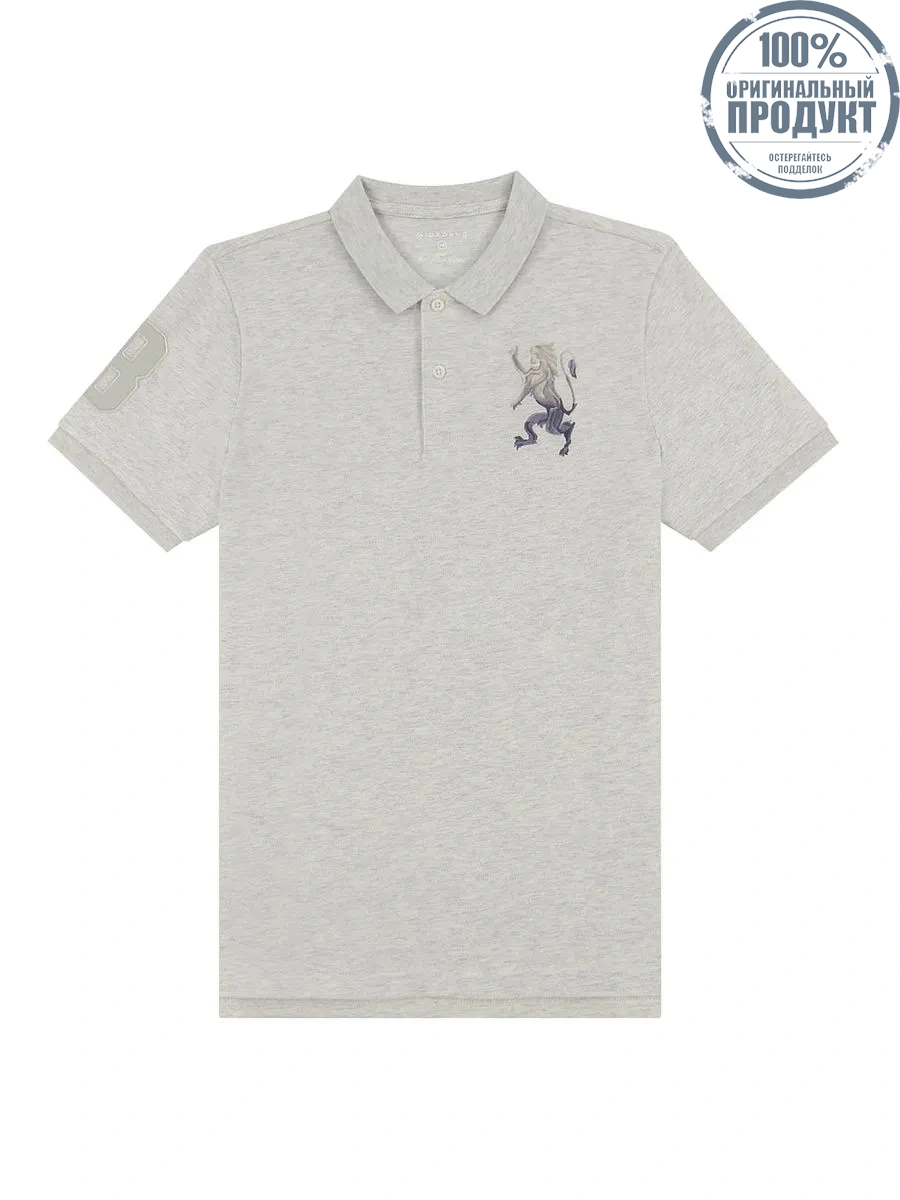 GIORDANO Men's Slim Fit 3D Lion Embroidery Polo Heather Moonstruck Grey GIORDANO Men's Slim Fit 3D Lion Embroidery Polo Heather Moonstruck Grey
