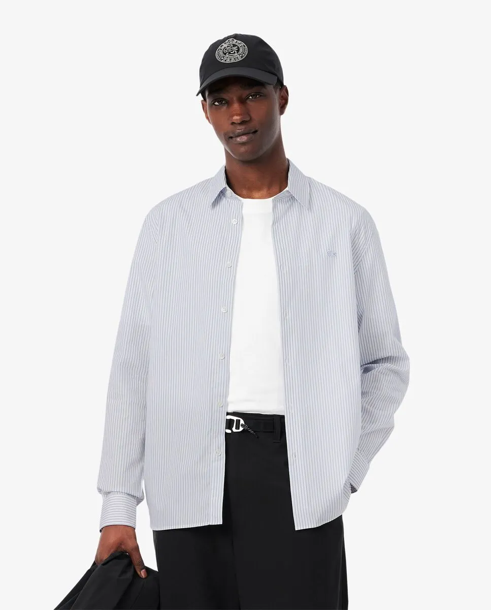 LACOSTE Regular Fit Striped Poplin Shirt White LACOSTE Regular Fit Striped Poplin Shirt White