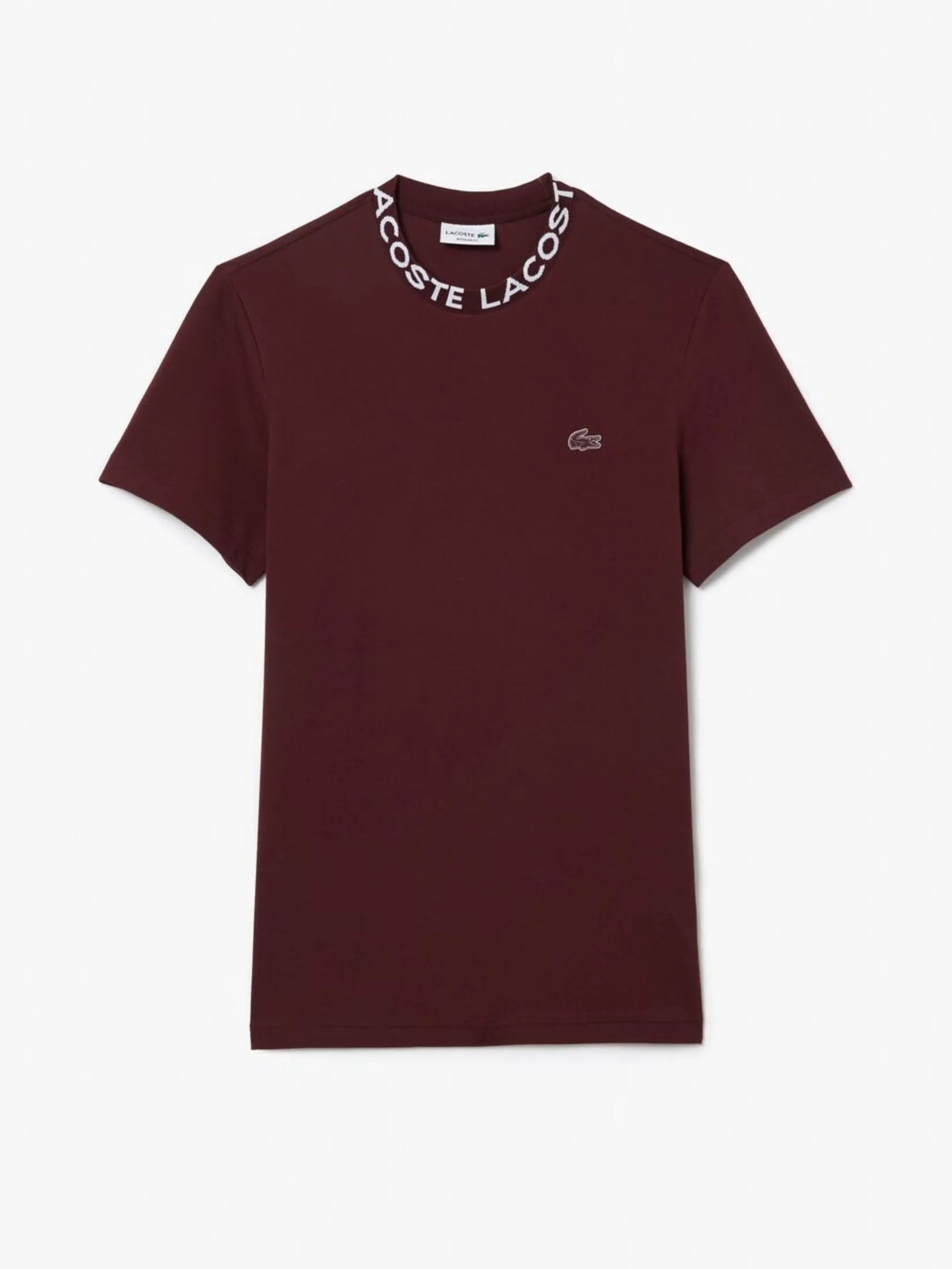 LACOSTE Jacquard Neck Piqu  Logo T-shirt Red LACOSTE Jacquard Neck Piqu  Logo T-shirt Red