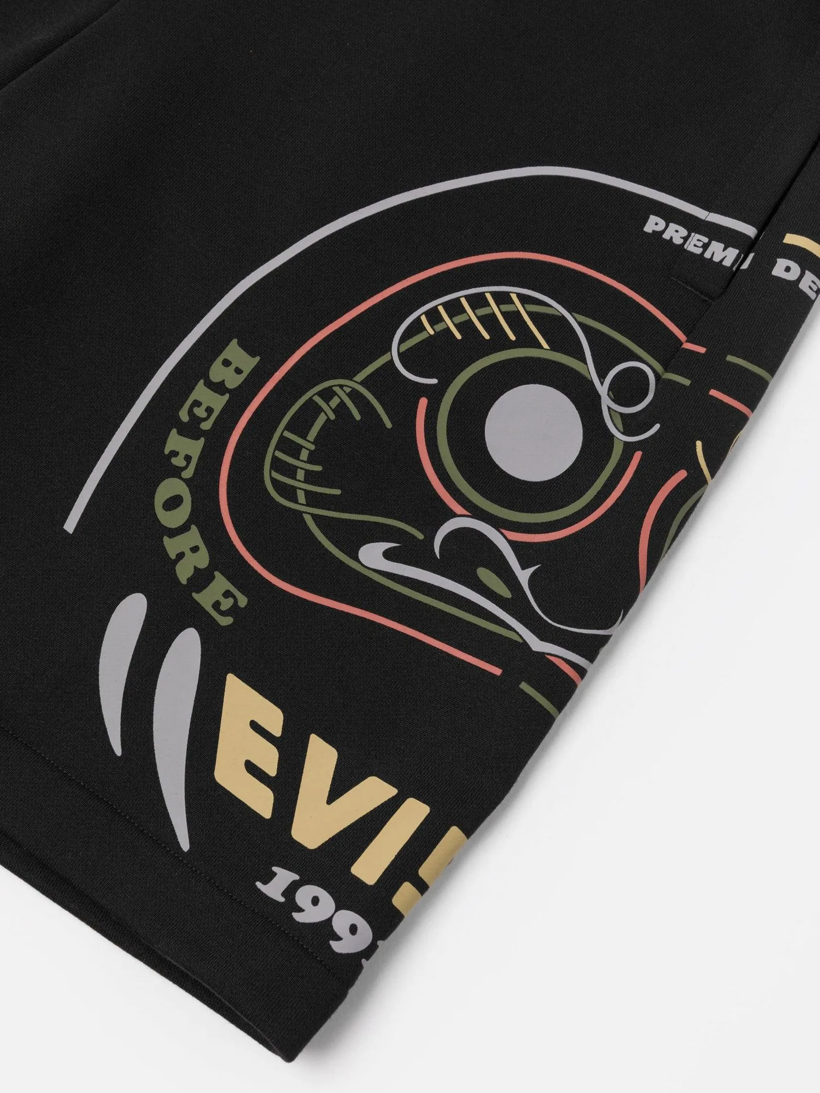 EVISU Men Sweatshorts Daruma Print Regular Fit Black