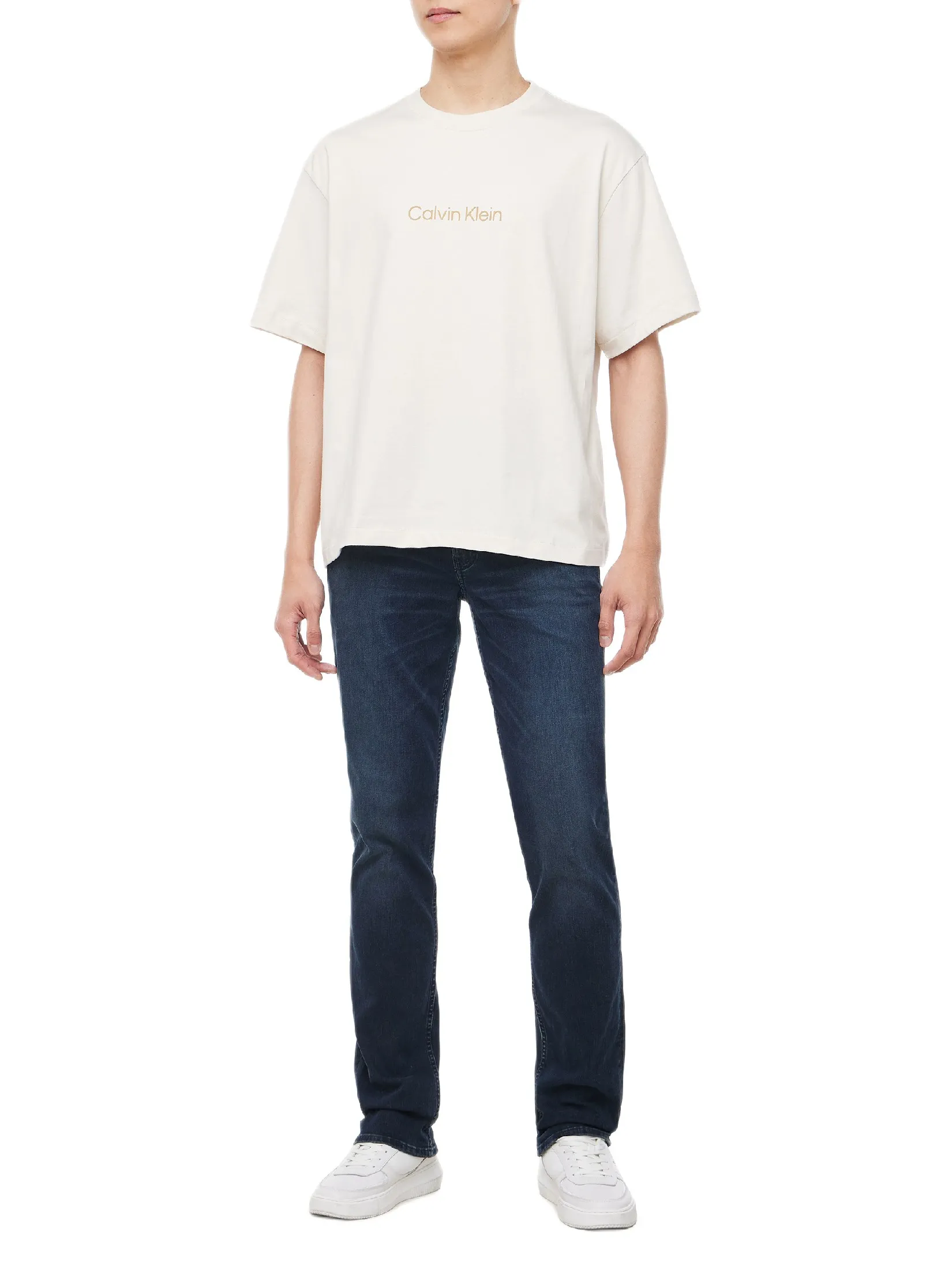 CALVIN KLEIN Men s Relaxed Fit Standard Logo Crew Neck Short Sleeve T-Shirt  Cream CALVIN KLEIN Men s Relaxed Fit Standard Logo Crew Neck Short Sleeve T-Shirt  Cream