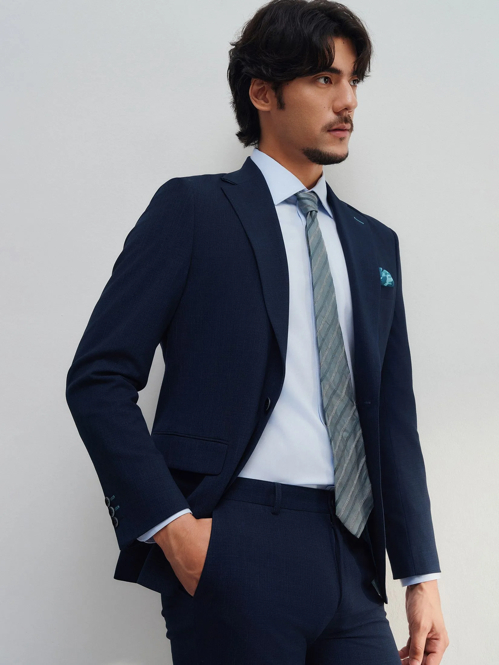 G2000 Men Clothing Anti-Bacterial Texture Suit Blazer Slim Fit - Navy G2000 Men Clothing Anti-Bacterial Texture Suit Blazer Slim Fit - Navy