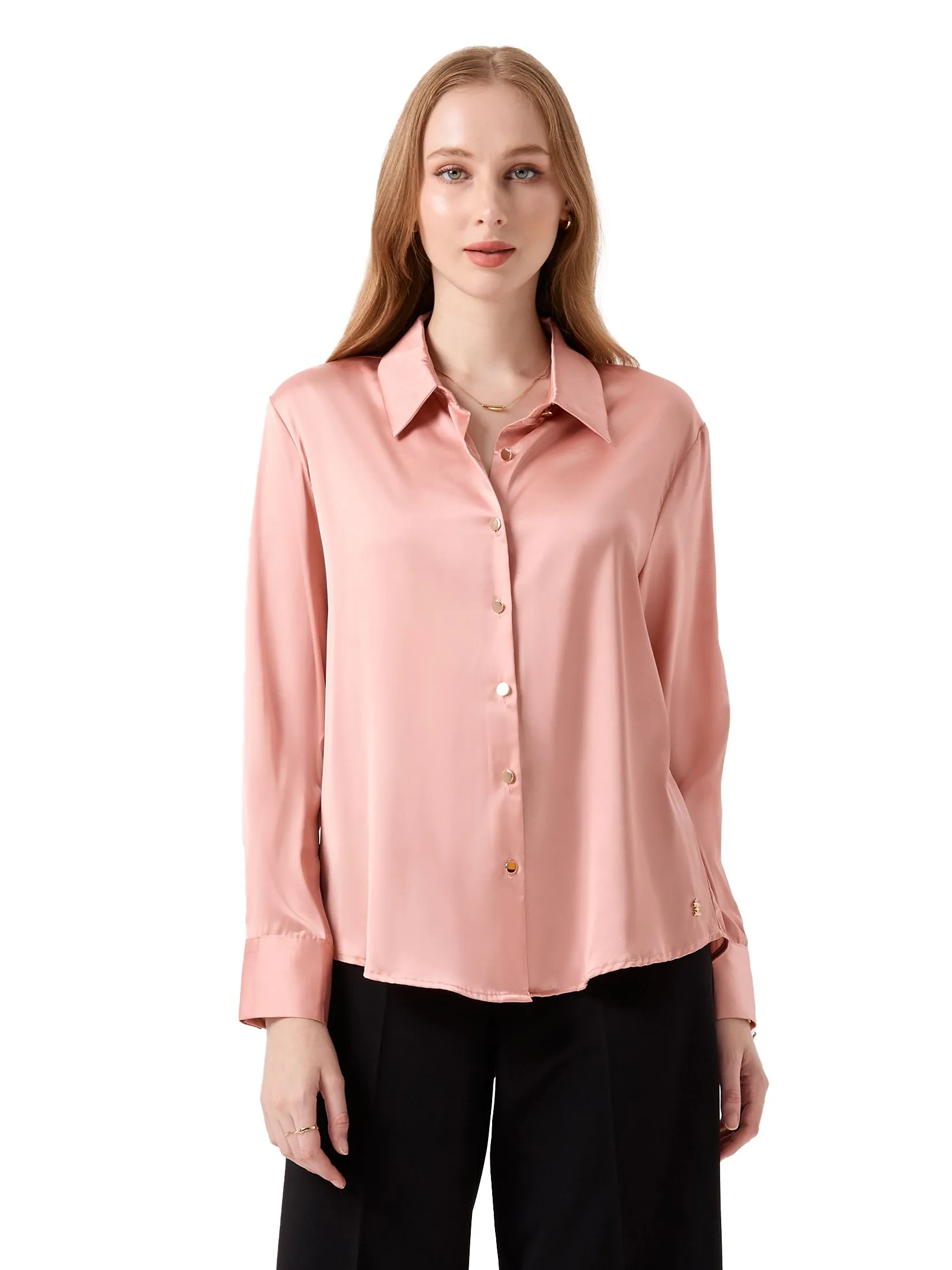 ESPADA Smooth Satin Shirt Woman Pink ESPADA Smooth Satin Shirt Woman Pink