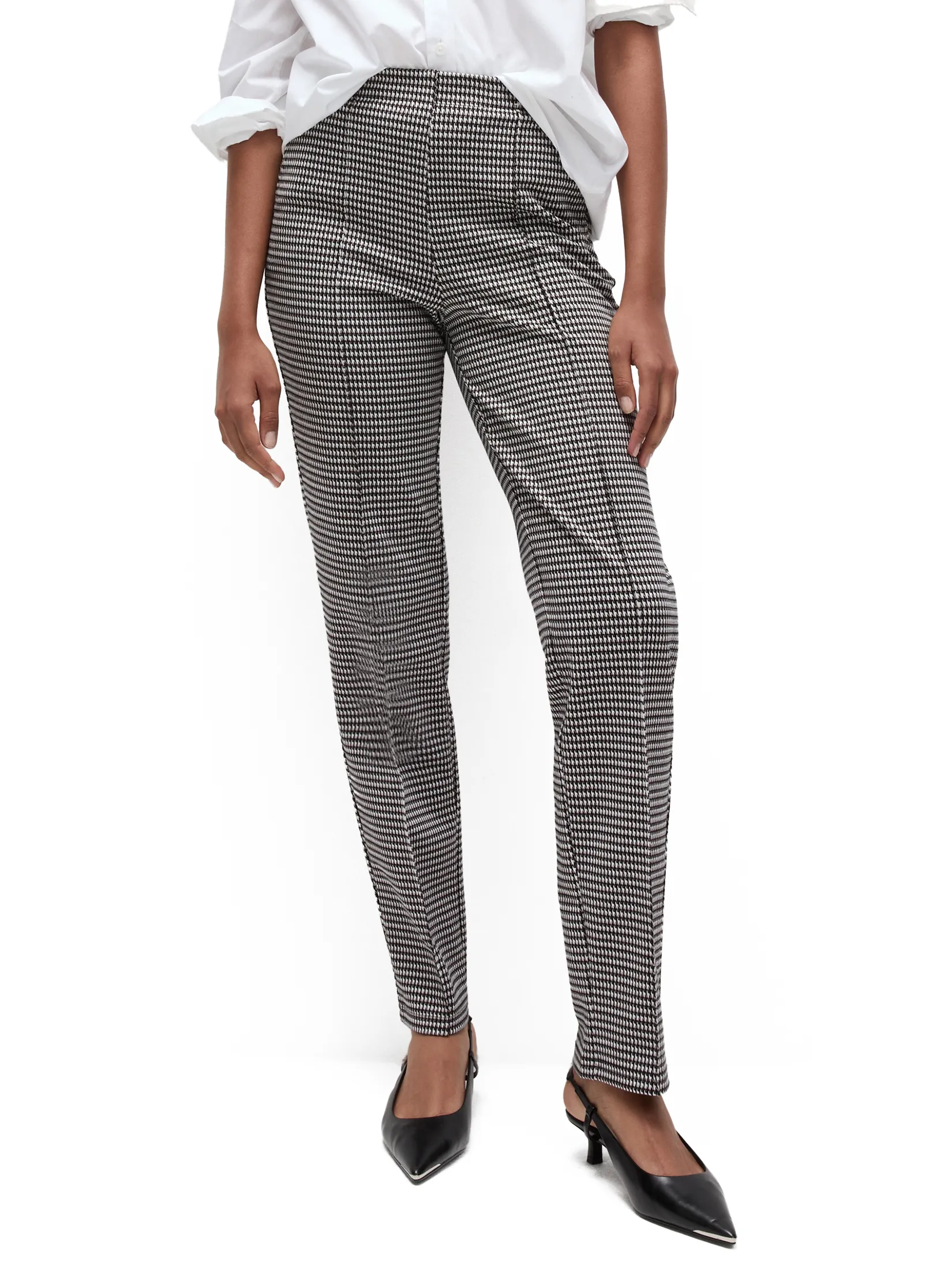 MARKS & SPENCER Women Trousers Twill Checked Straight Leg Brown Mix MARKS & SPENCER Women Trousers Twill Checked Straight Leg Brown Mix