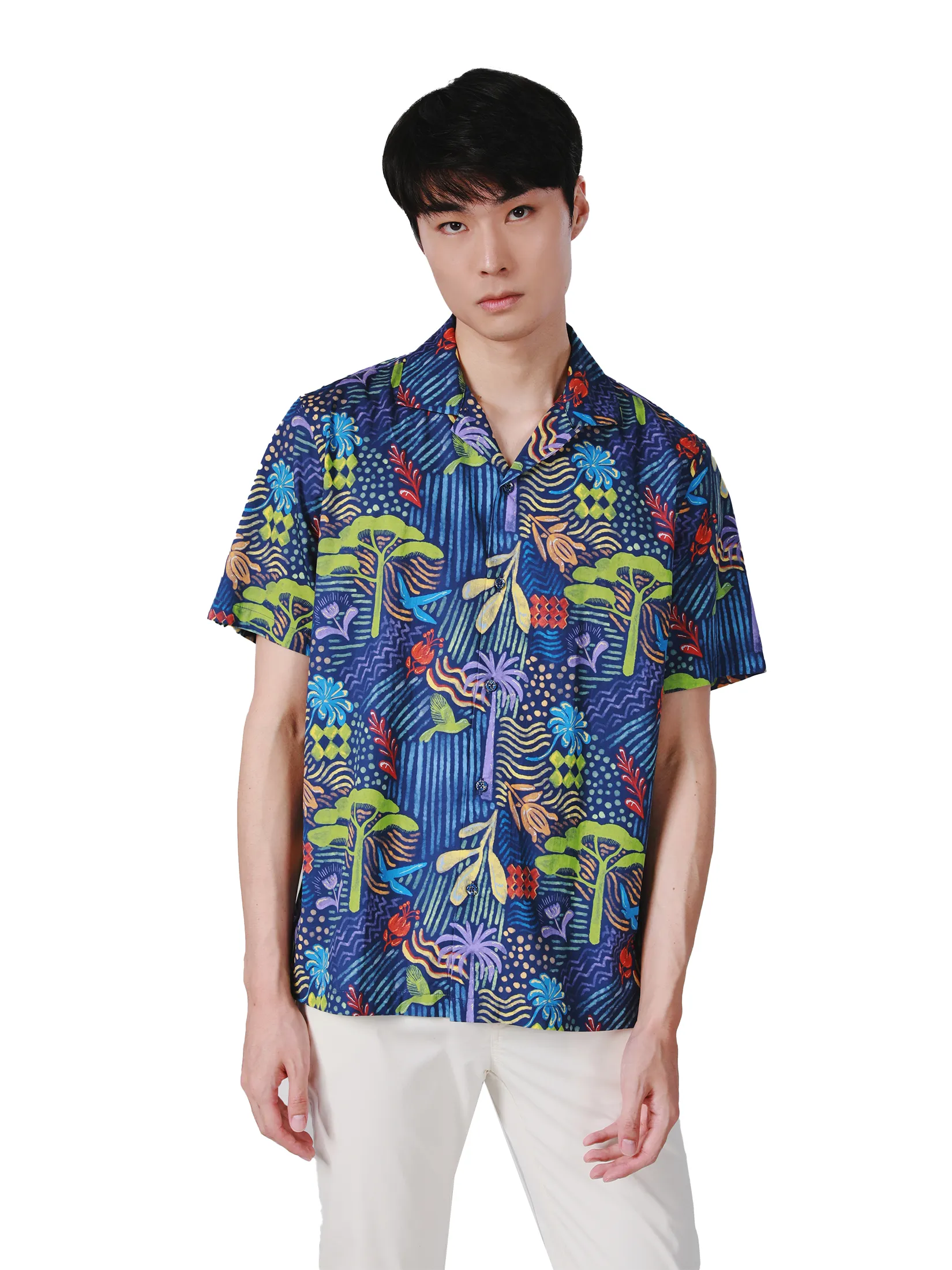 JOHN HENRY Men s Short Sleeves Hawaii Shirts (Relaxed Fit) SONGKRAN FESTIVAL Purple